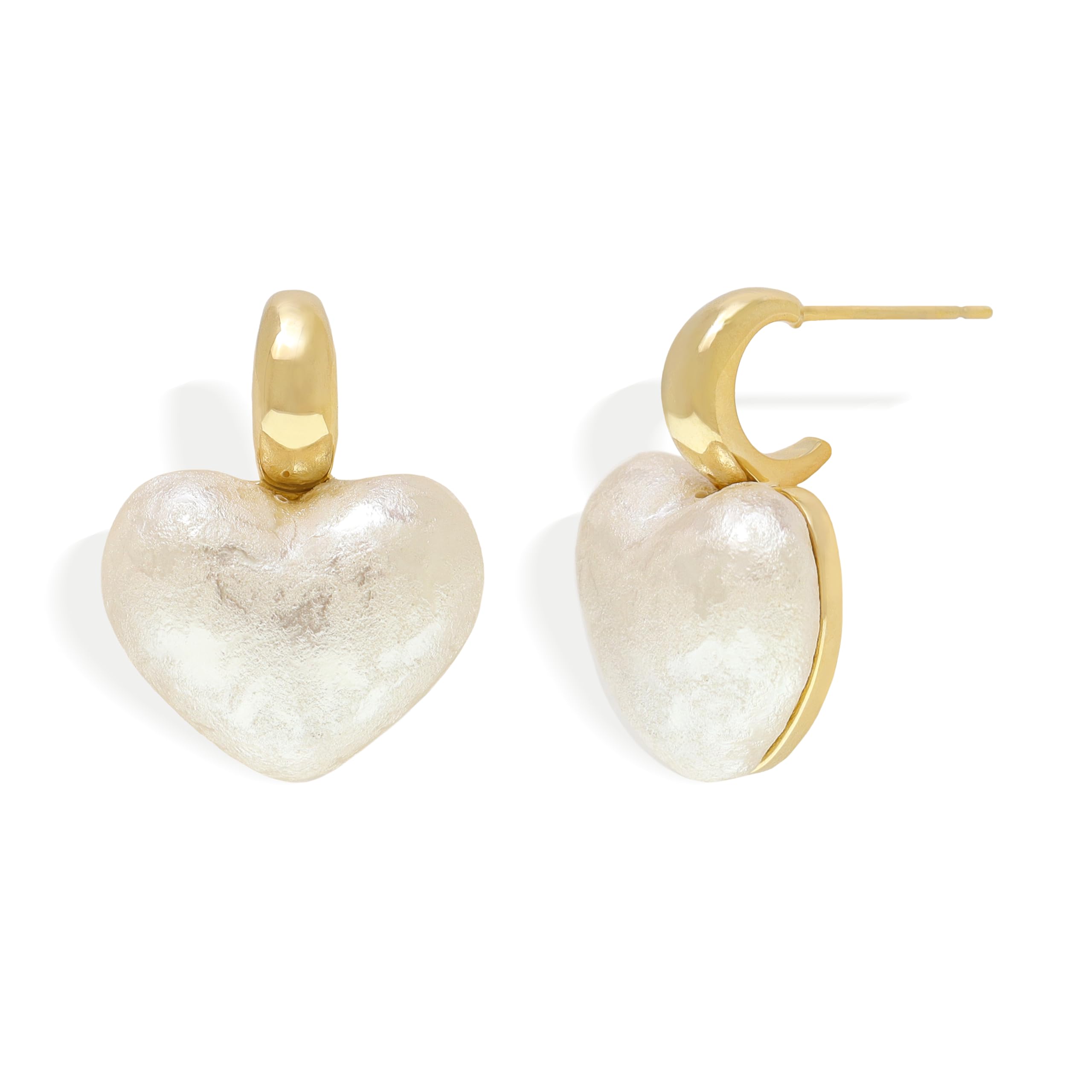 Frigotine Chunky Gold Pearl Heart Hoop Earrings for Women, Valentines Day Trendy Statement Love Stud Earing Prom Party Holiday Accessories Jewelry