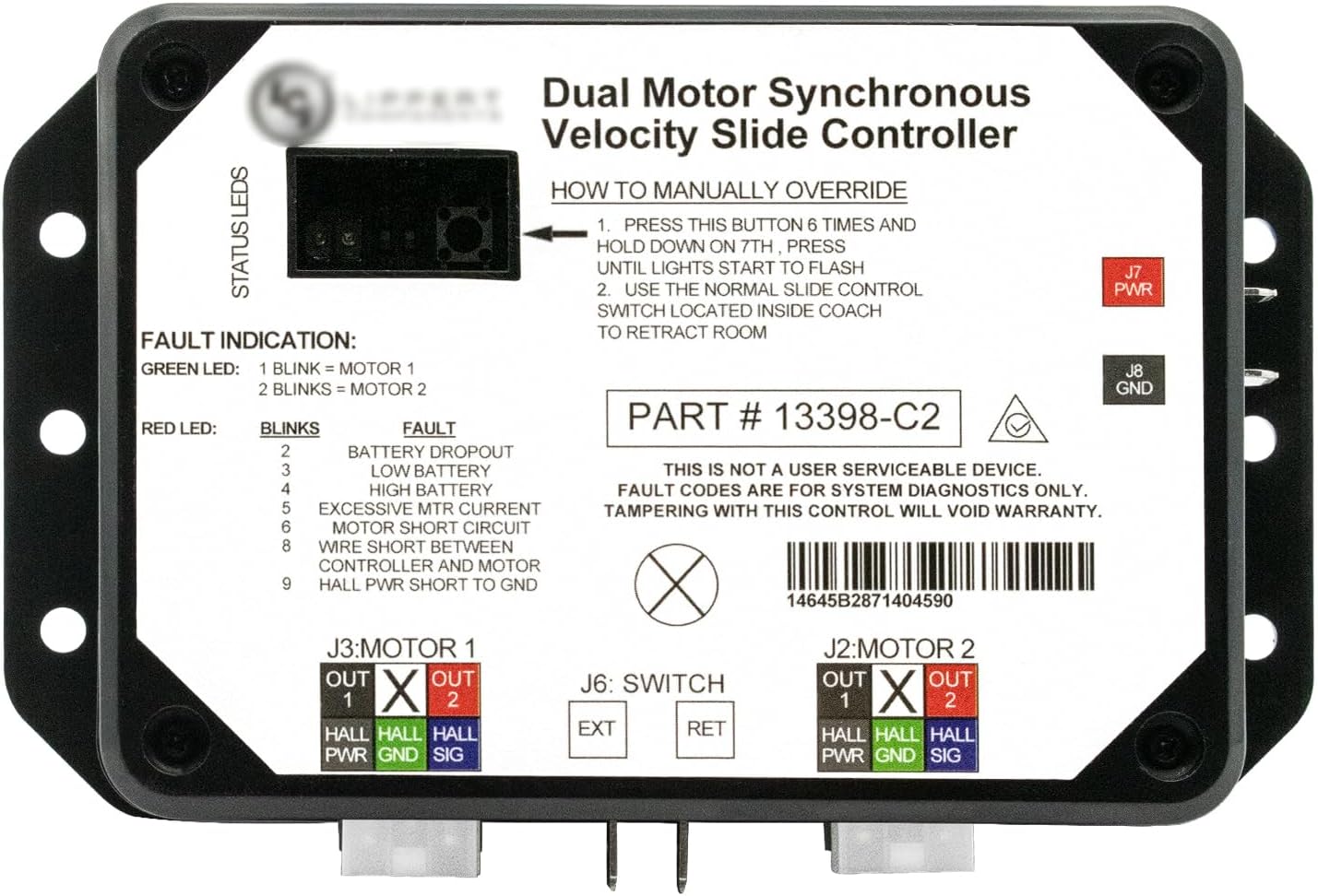 Upgraded Dual Motor Slide Out Controller For Lippert RV In-Wall Slides - Replaces 13398-DO, V-Sync II