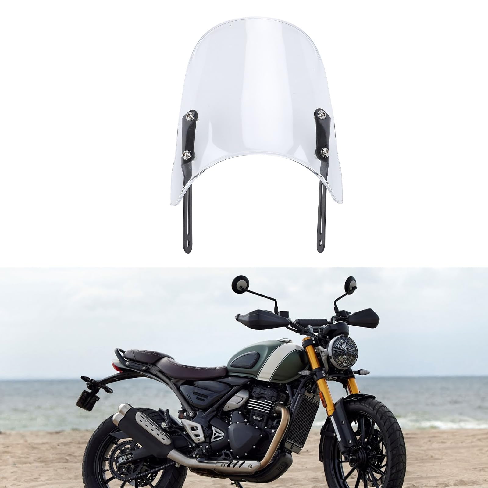 Parabrezza Moto Per Triumph Scrambler 400X, Speed 400, Street Scrambler 900 - In PMMA, Grigio, Facile Montaggio