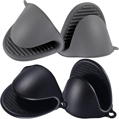 2 pares de mini guantes de horno de silicona resistentes al calor para cocina, cocinar y hornear (negro y gris)