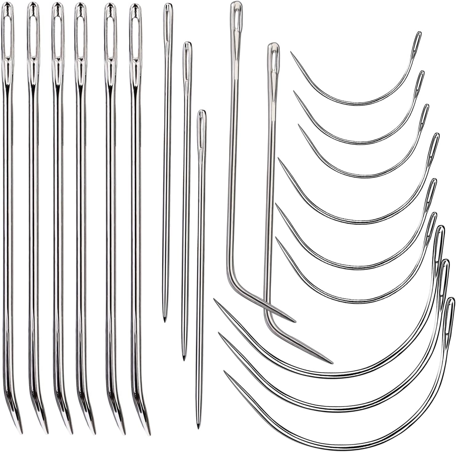 20 Pcs Leather Sewing Needles,Heavy Duty Sewing Needles Kit Include Curved Leather Needle,Sack Needle,Hand Sewing Needle,Leather Needles for Upholstery,Leather Craft,Carpet Canvas Repair