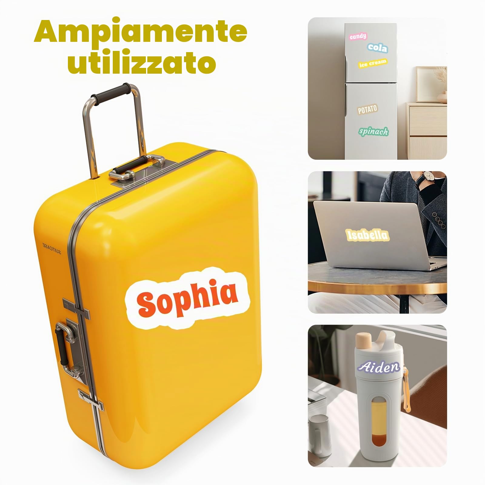 Adesivi in vinile impermeabili personalizzati per bottiglie d'acqua, bicchieri, laptop, caschi, auto e asili nido, testo, colori e caratteri personalizzabili, durevoli, lavabili in lavastoviglie