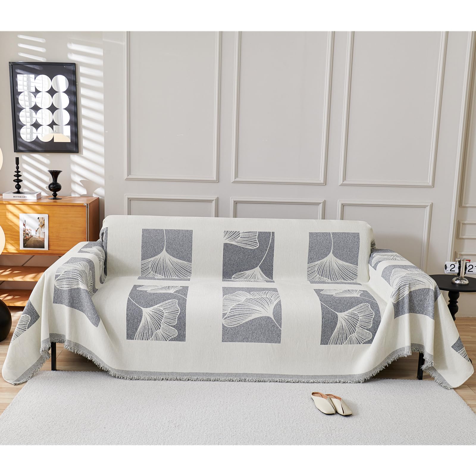 Housse de canapé multifonction 4 places gris extensible 180x380cm