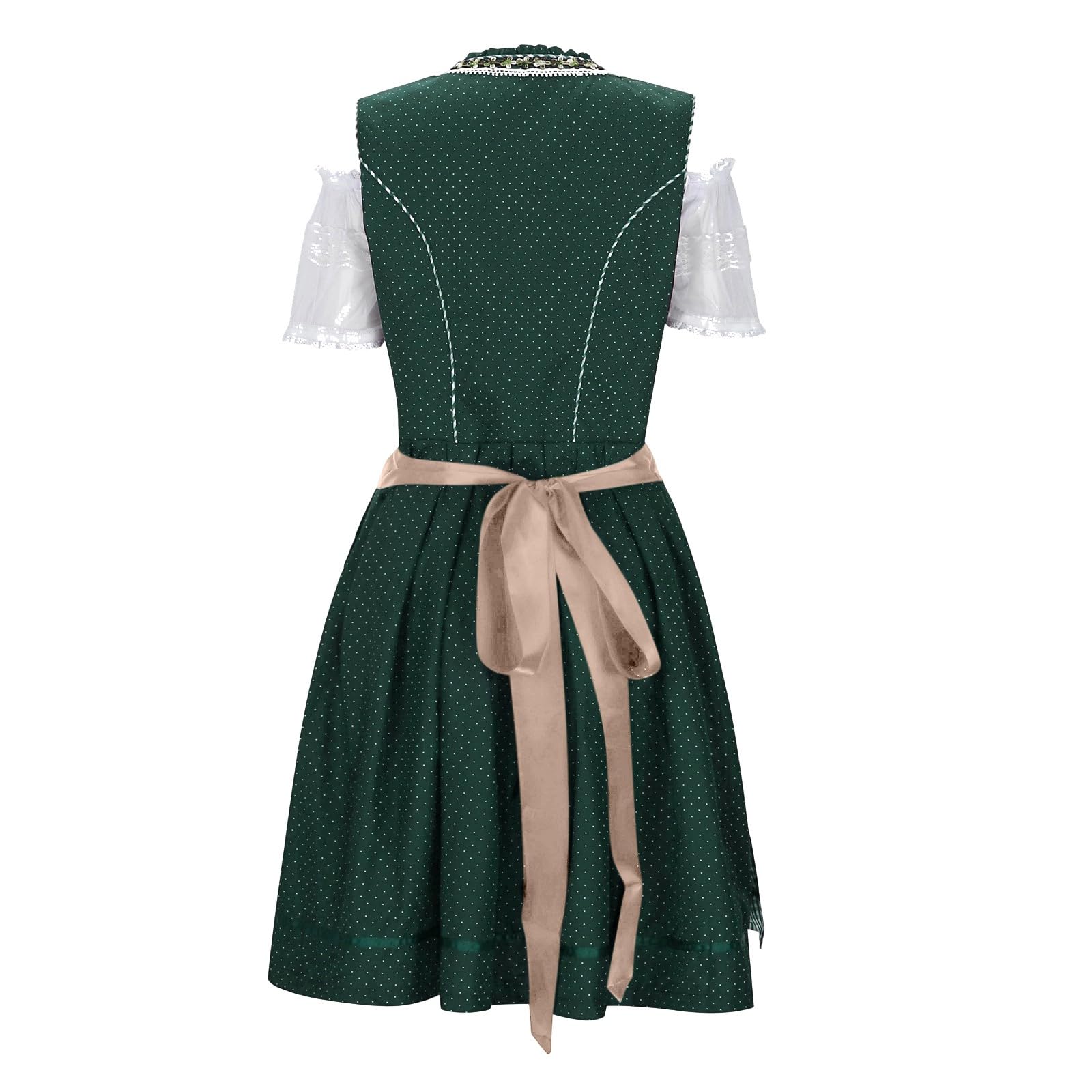 Generisch Dirndl Komplettset Women Midi Dirndl Und Bluse Mit Schürze Kurzarm Oktoberfest Damen Outfit Kariert Trachtenbluse Dirndlbluse Trachten Schürze Elegant Dirndlkleid Set
