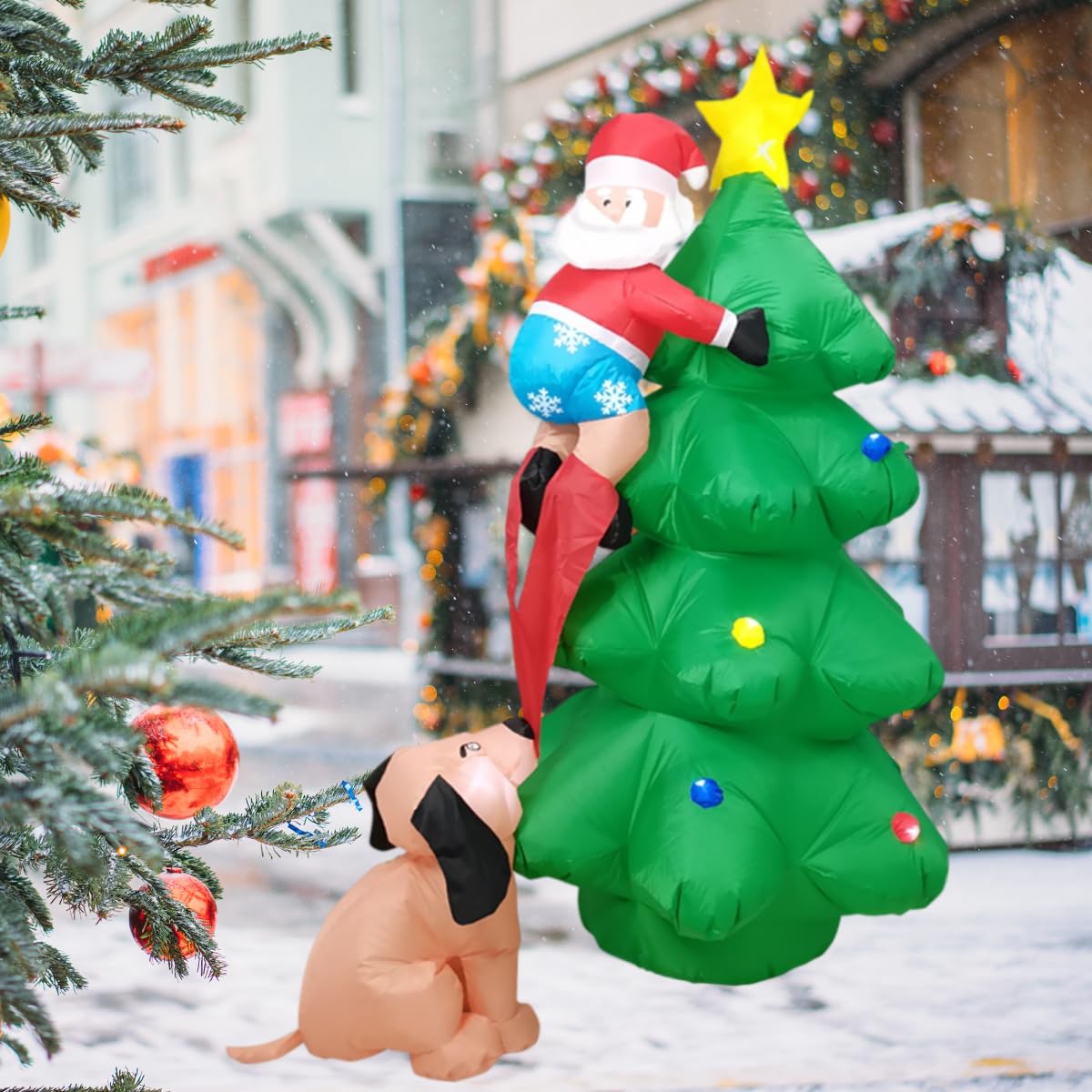 Árbol de Navidad inflable gigante iluminado con proyección incorporada, para fiesta de Navidad, color verde