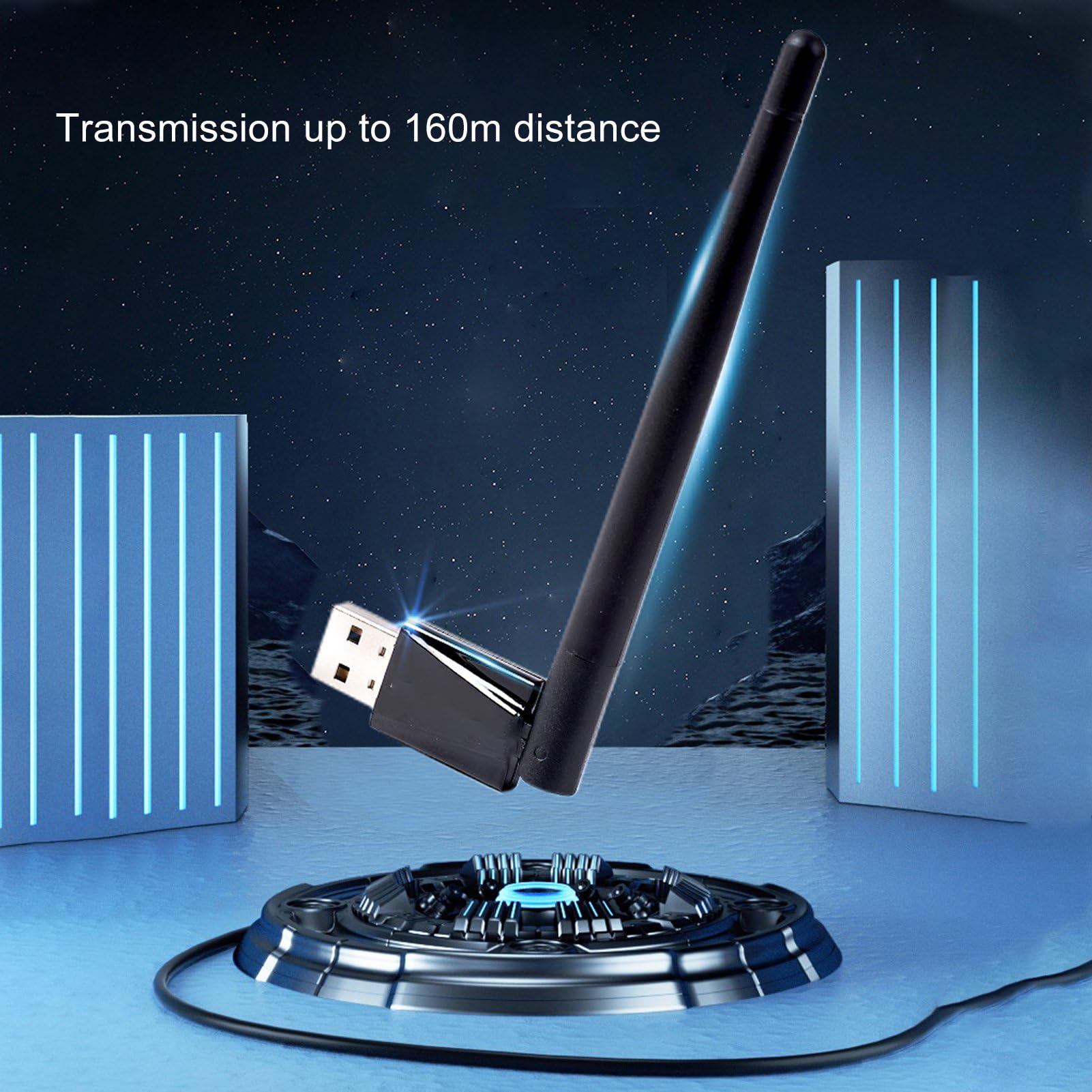 USB Bluetooth Adapter, Bluetooth 5.4 Adapter 160m Transfer, Portable USB Dongle Receiver with Rotatable Antenna for Keyboard Mouse Headphone Speakers