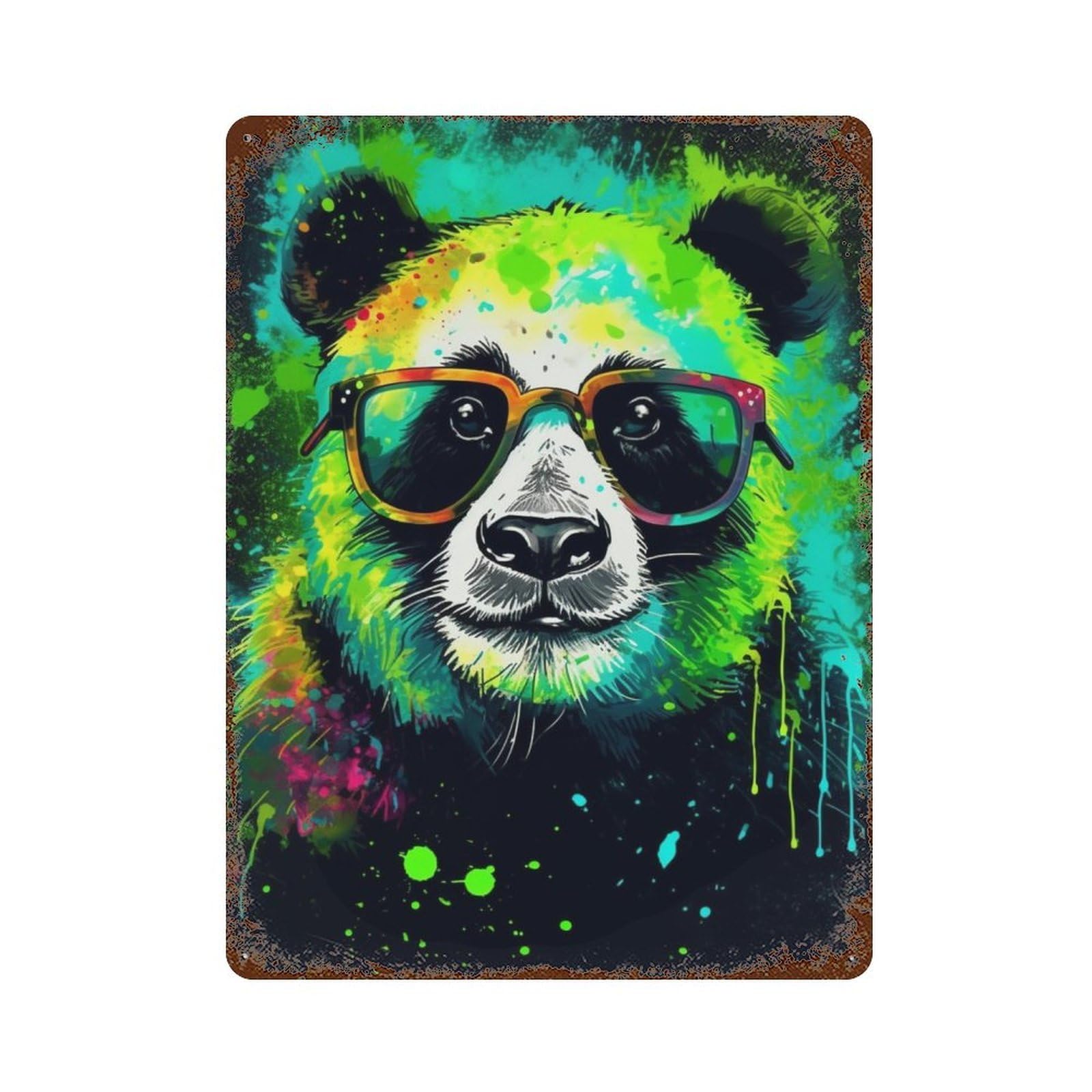 Colorful Panda Art Print-11 Weathered Tin Sign 15.7"x11.8", Farmhouse Wall Decor for Garage, Pub Or Kitchen