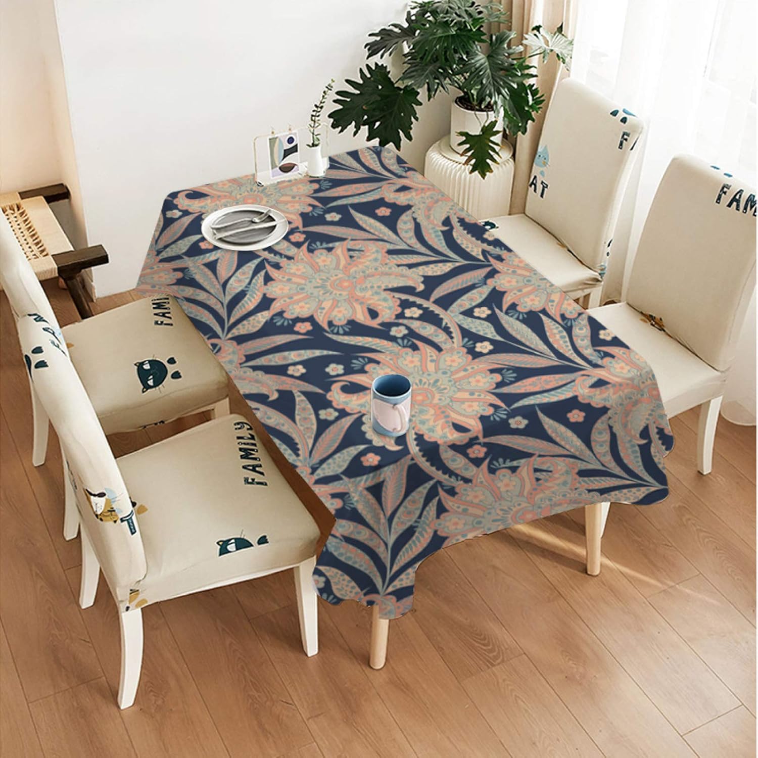 フラワーシリーズテーブルクロス、ポリエステル、防水、防油、防塵テーブルカバー、キッチンバンケットデコレーションに使用,D-140*1