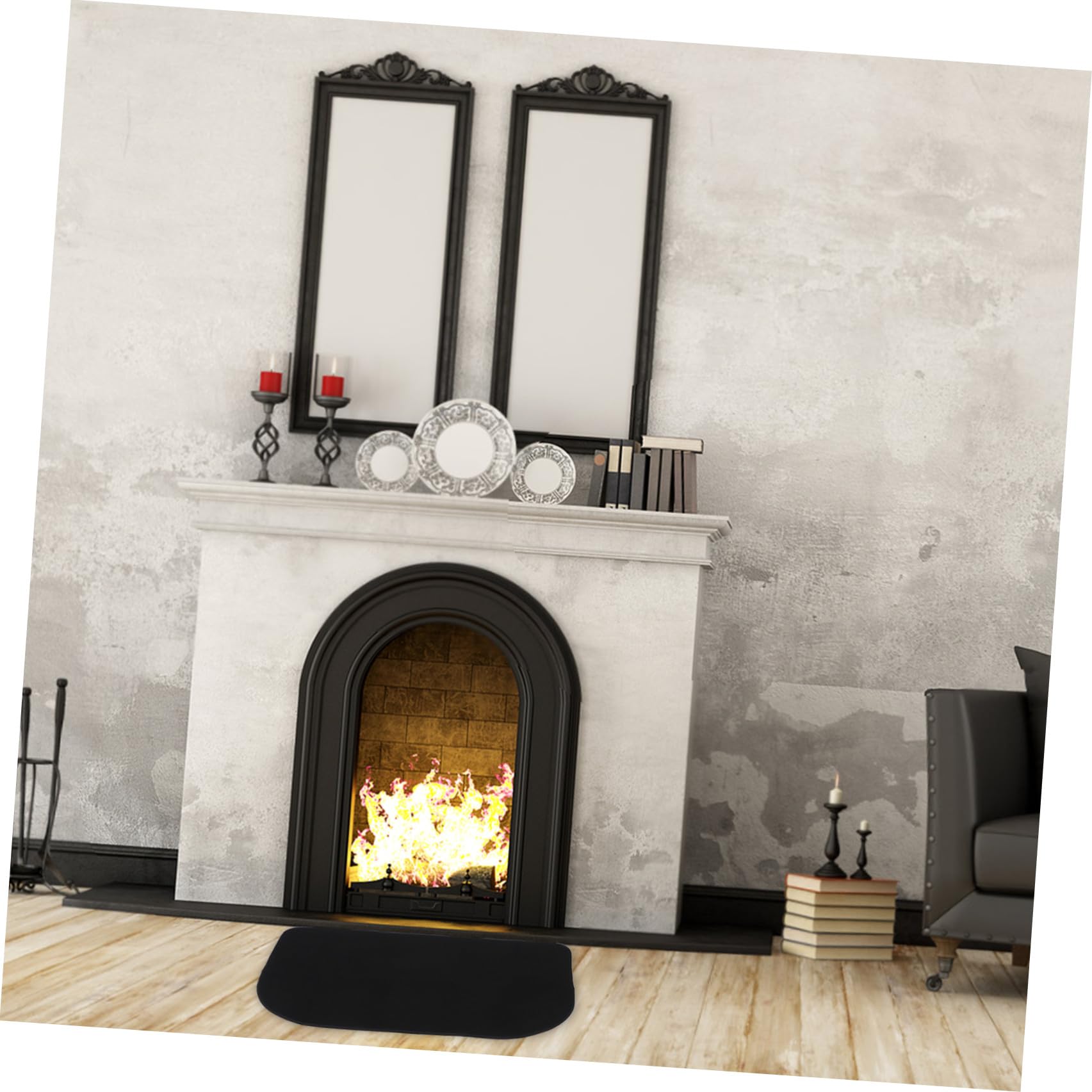 Toyvian Tappeto per Focolare Ignifugo Mezza Forma in Poliestere e Pvc Resistente al Fuoco e All'usura, Base Protettiva per Caminetto Moderno per Interni Domestici