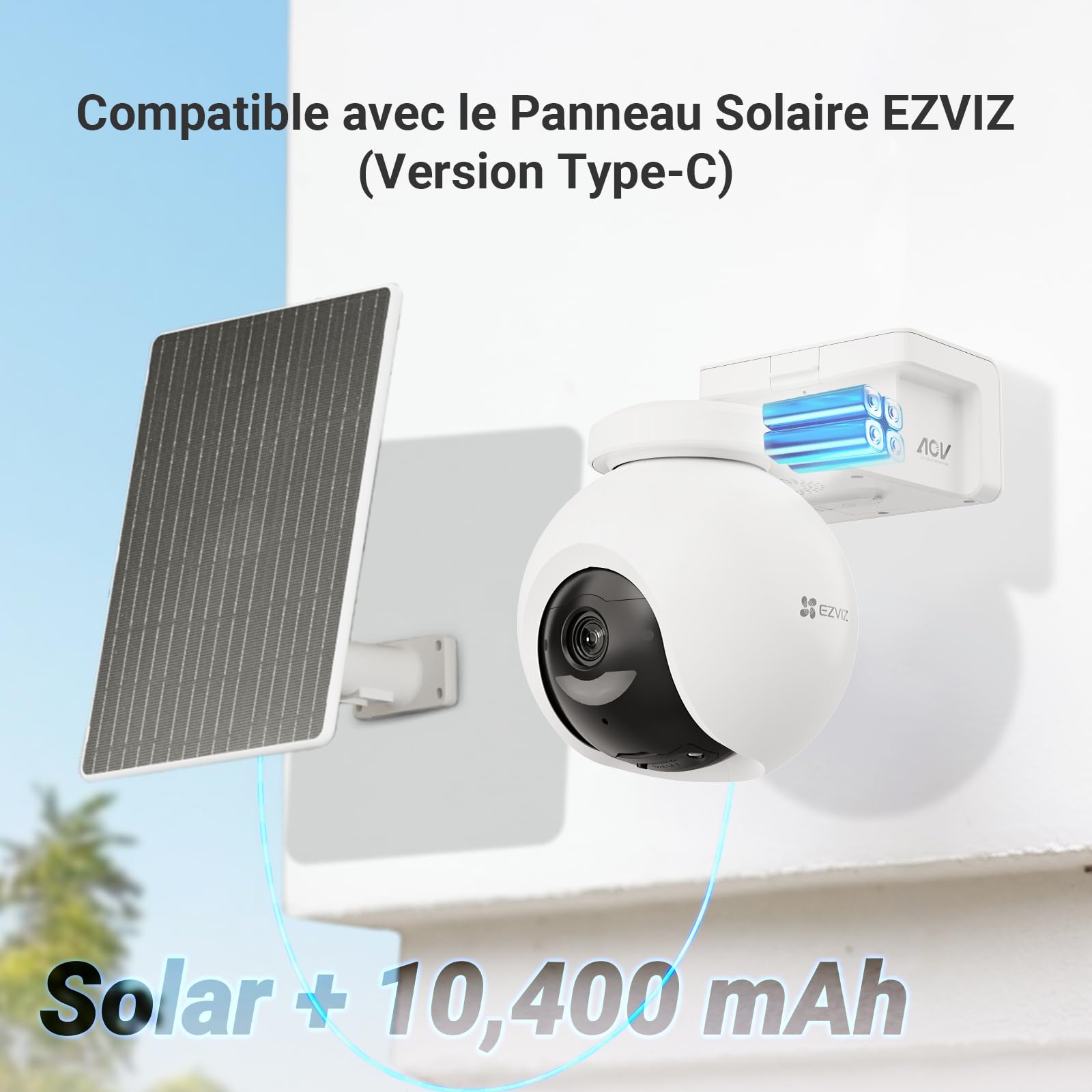 EZVIZ 4G LTE 4K Camera Surveillance WiFi exterieure sans Fil avec Panneau Solaire, 4G/Wi-FI basc.Auto, Mode AOV, Détection 20+ Formes d'animaux, Humaine/véhicule, 360° PTZ, EB8 Pro 4G 8MP Kit