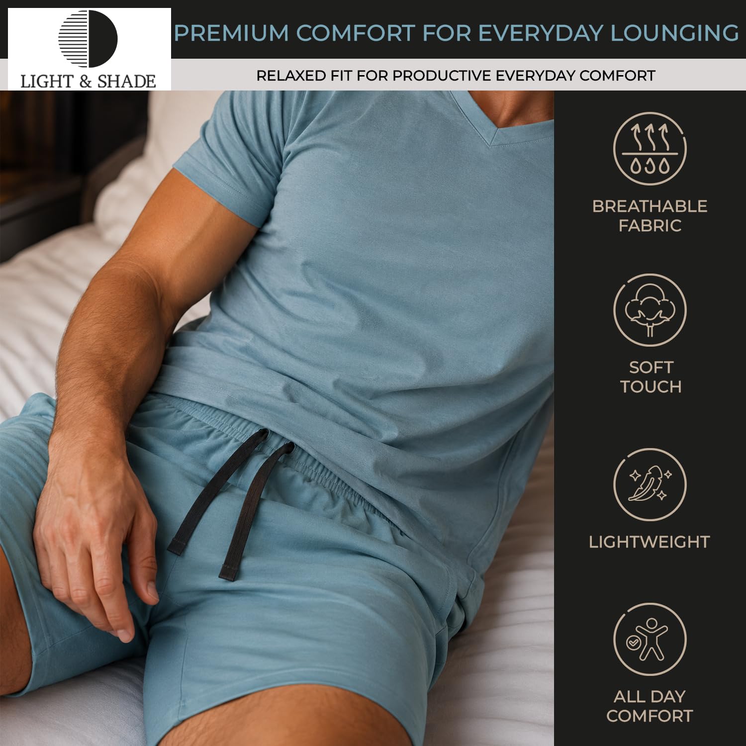 Light & Shade Conjunto de Pijama para Hombre con Camiseta y Pantalones Corto