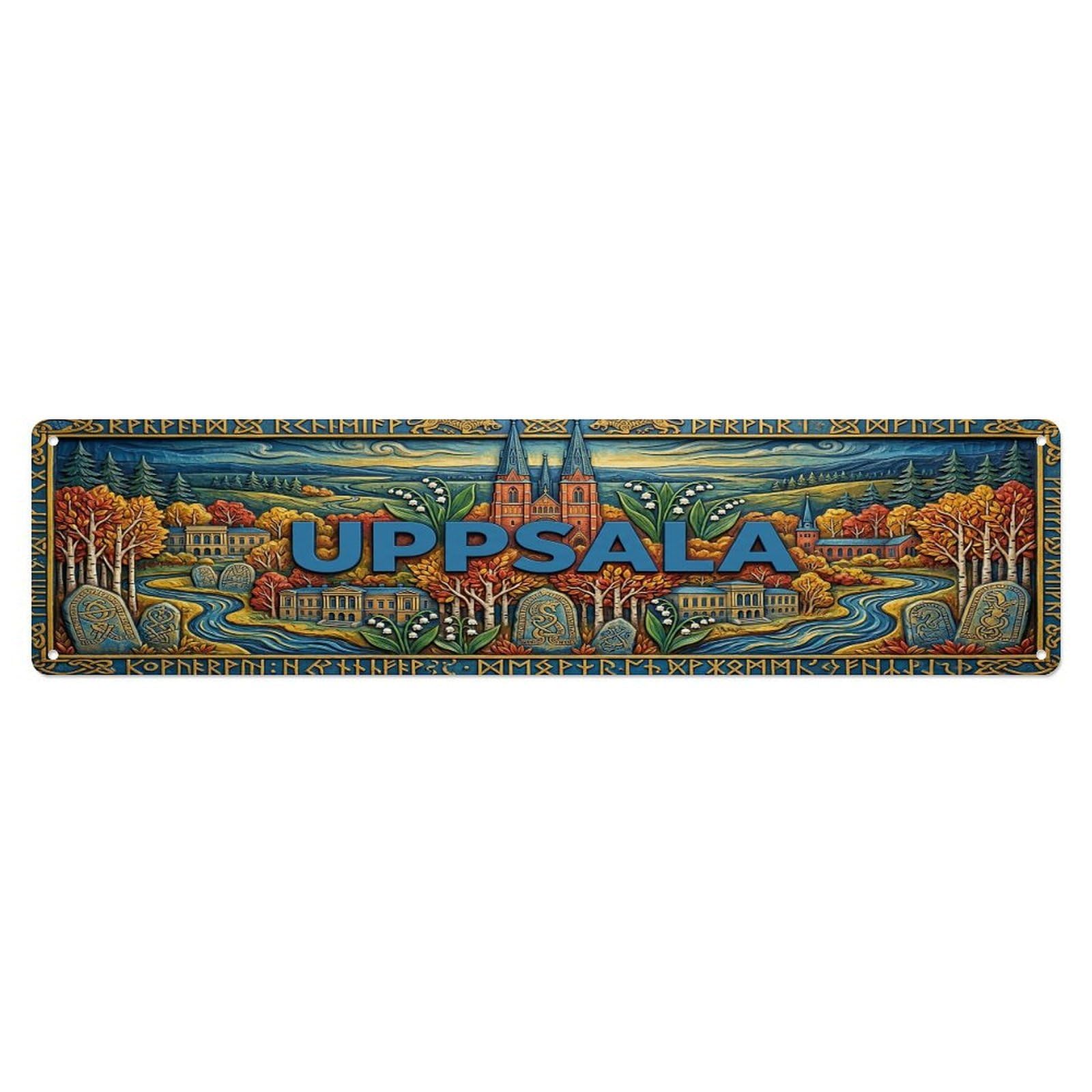 Cwbufd Vintage Style Vintage Uppsala Sweden Flag Pattern Vintage Metal Tin Sign Plaque Wall Decor For Cafe, Club Bar, Office, Garden Metal Poster 4X16inch