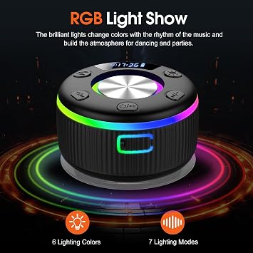 Portable Speaker Bluetooth with Loud Stereo Bass Sound, Mini Wireless Speaker with 7 RGB Lights, TF-Card USB, TWS Pairing, 4H Playtime, IP7 Waterproof Speakers for Travel Party Home Outdoor Gift