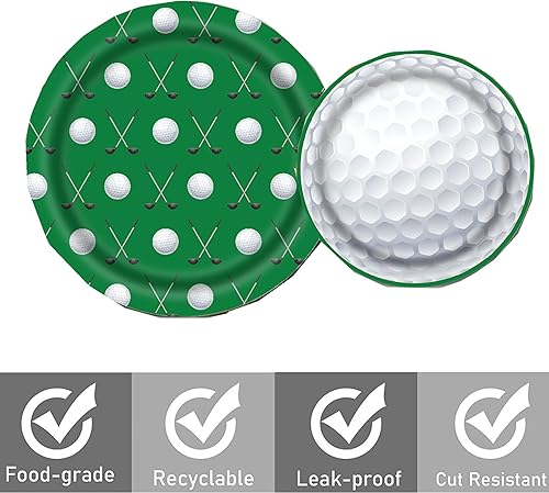 Miniatura 4 de 80 piezas de suministros para fiestas de golf, juego de vajilla desechable para fiesta de golf, platos de 9 pulgadas, 7 pulgadas, platos de papel,