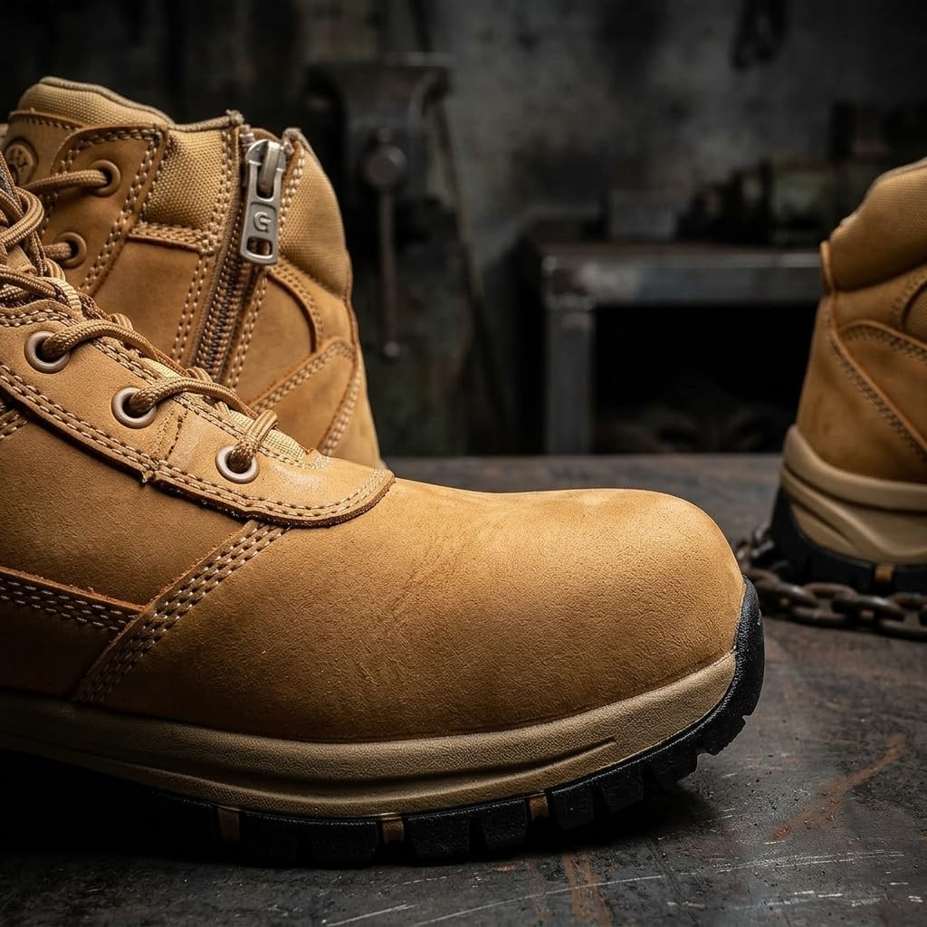 5" Waterproof Steel Toe Work Boots for Men, Safety Shoes with Side Zipper, ASTM F2413-18 Certified, Puncture-Proof Kevlar Midsole, Oil & Slip Resistant Rubber Sole, Construction Safety Boots(OX2518)