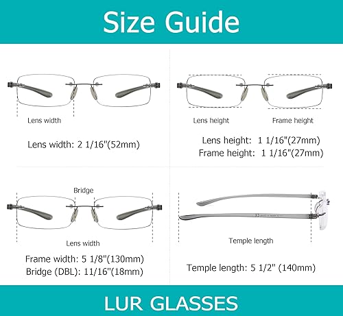 Miniatura 6 de LUR Paquete de 7 lentes de lectura sin montura para lectores pequeños sin marco (brazo gris, 2.50)