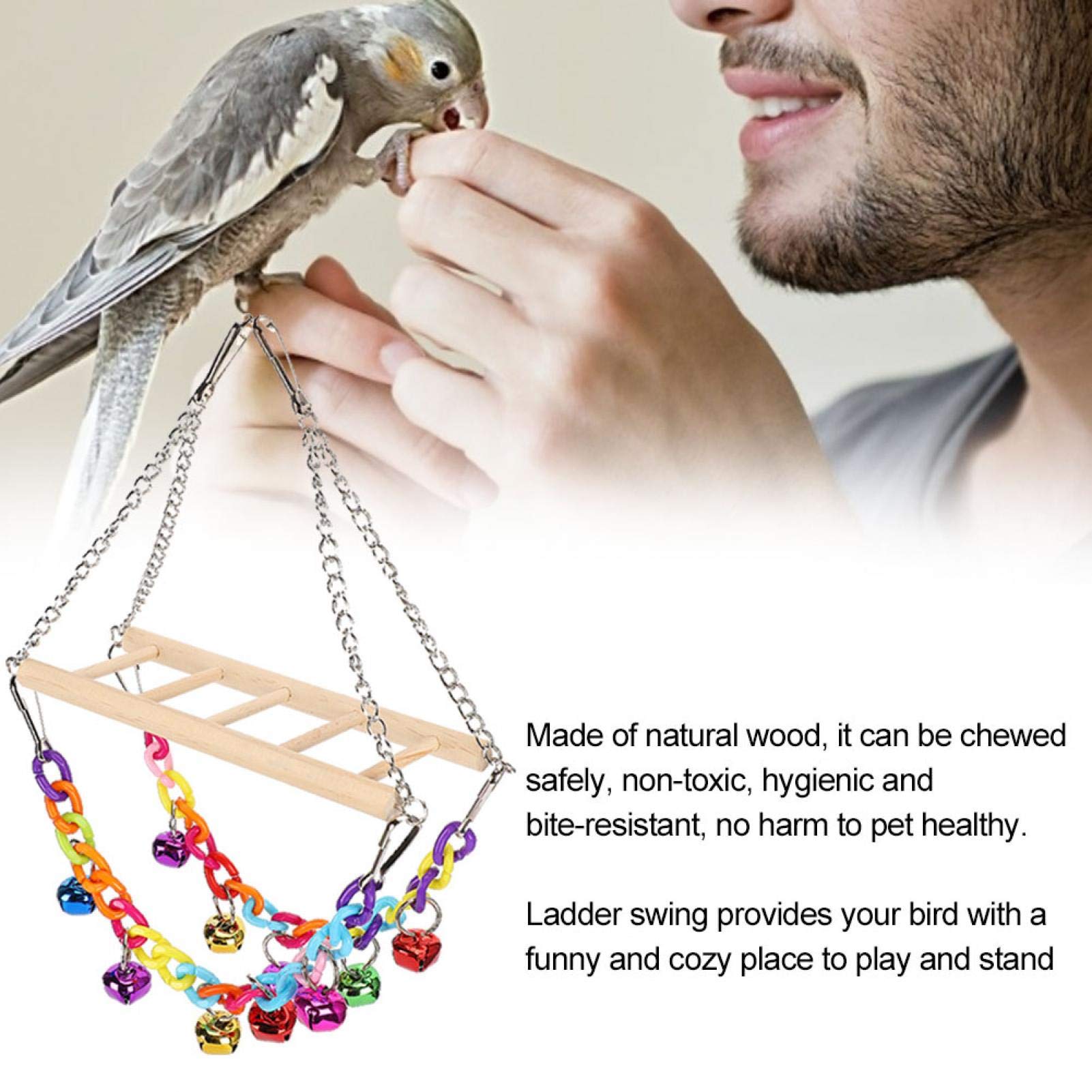 Litewoo Vogelhaken Mit Glocke – Schaukel & Sitzstange Aus Naturholz Für Papageien, Sittiche & Co.
