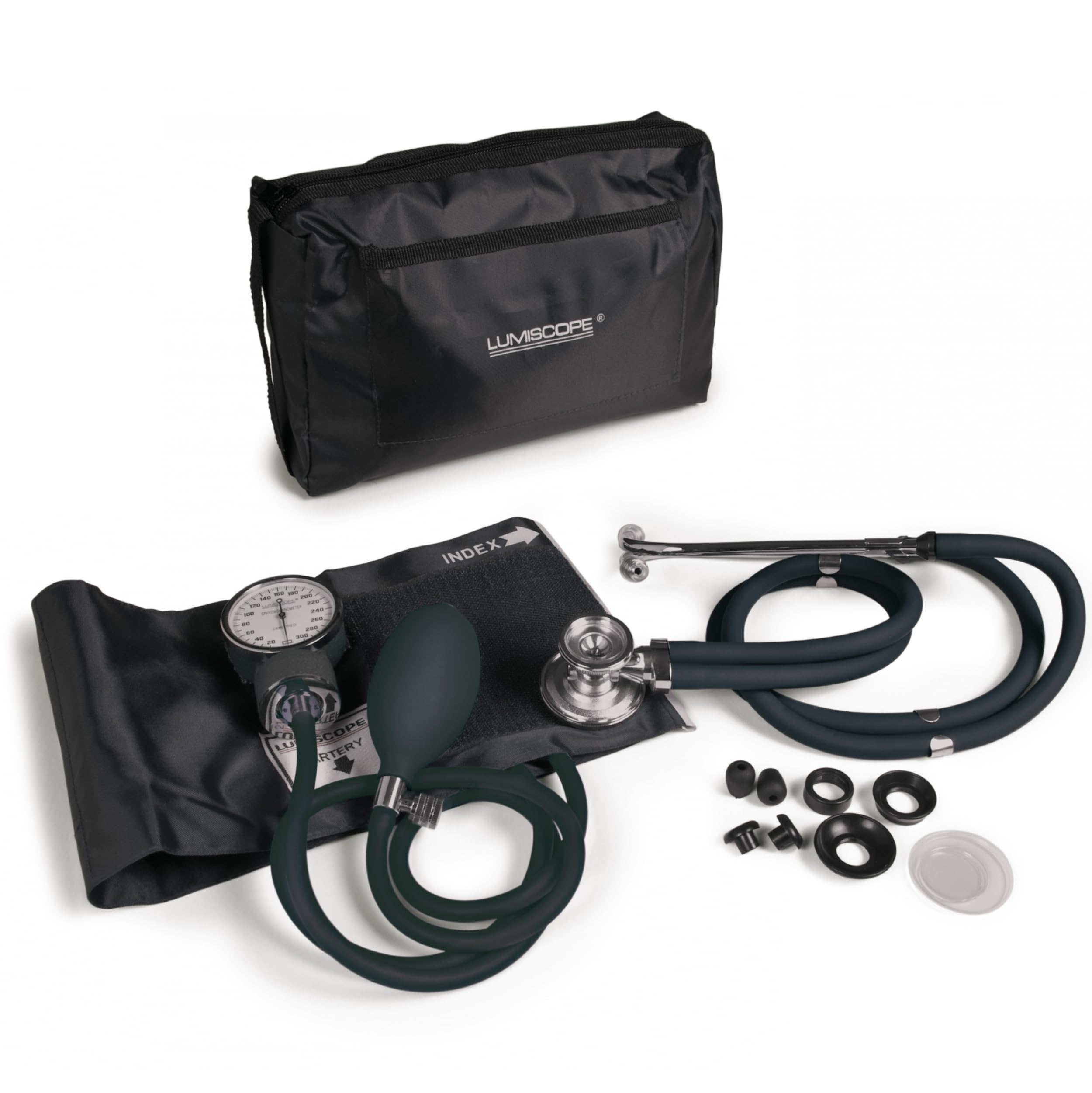 Lumiscope Professional Blood Pressure Kit - Stethoscope, Manual BP Cuff, Sphygmomanometer - Black