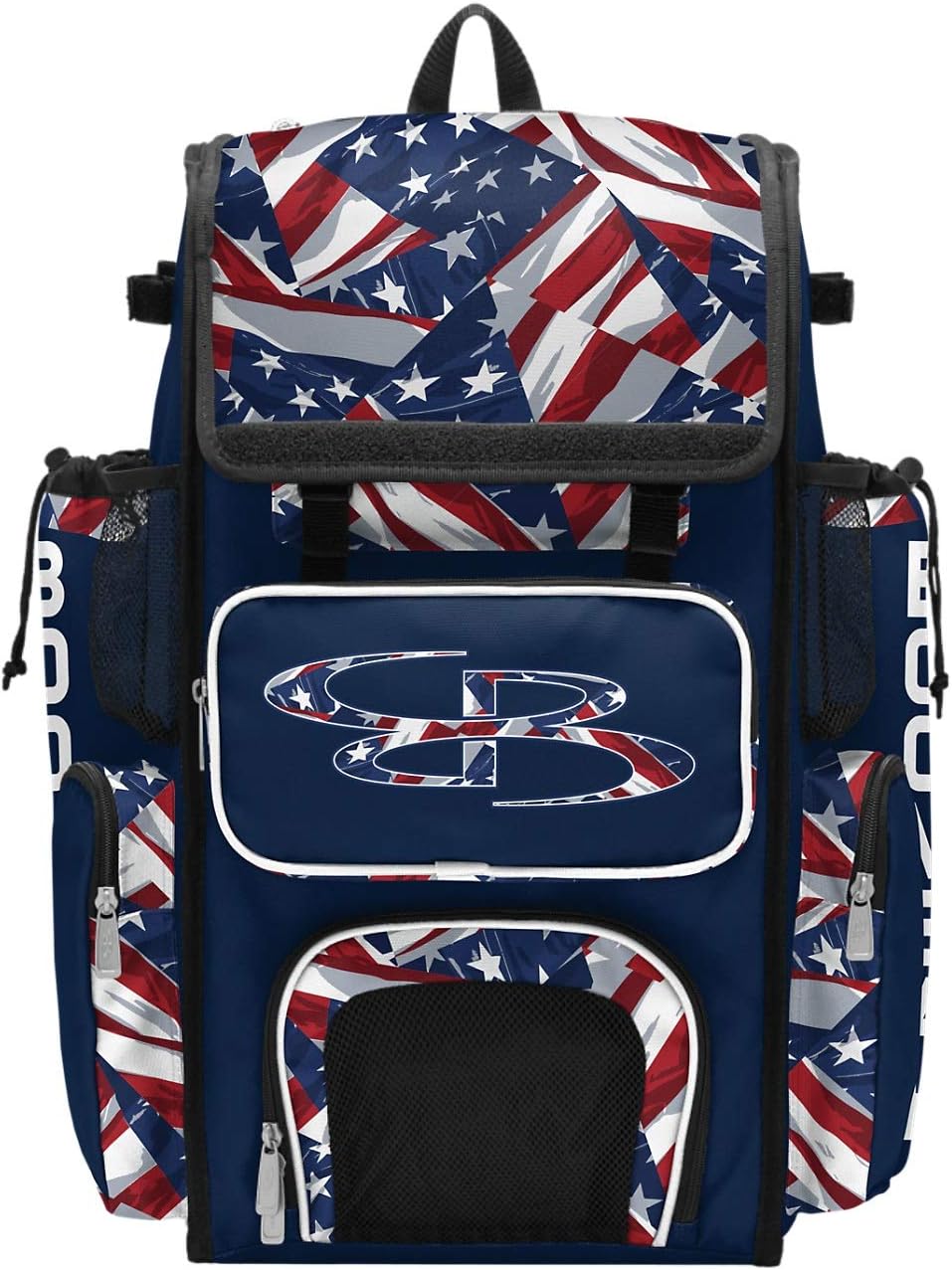 Boombah Superpack Bat Bag - Backpack Version (no wheels) - Holds 4 Bats - USA Independence Navy/Red/White