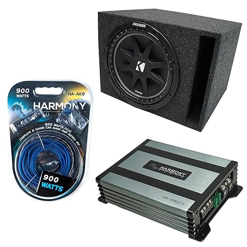 American Sound Connection Kicker Bundle Compatible con Universal Vehicle 43C124-N Single 12" 150W Cargado Sub Box Enclosure con HA-A400.1 Mono