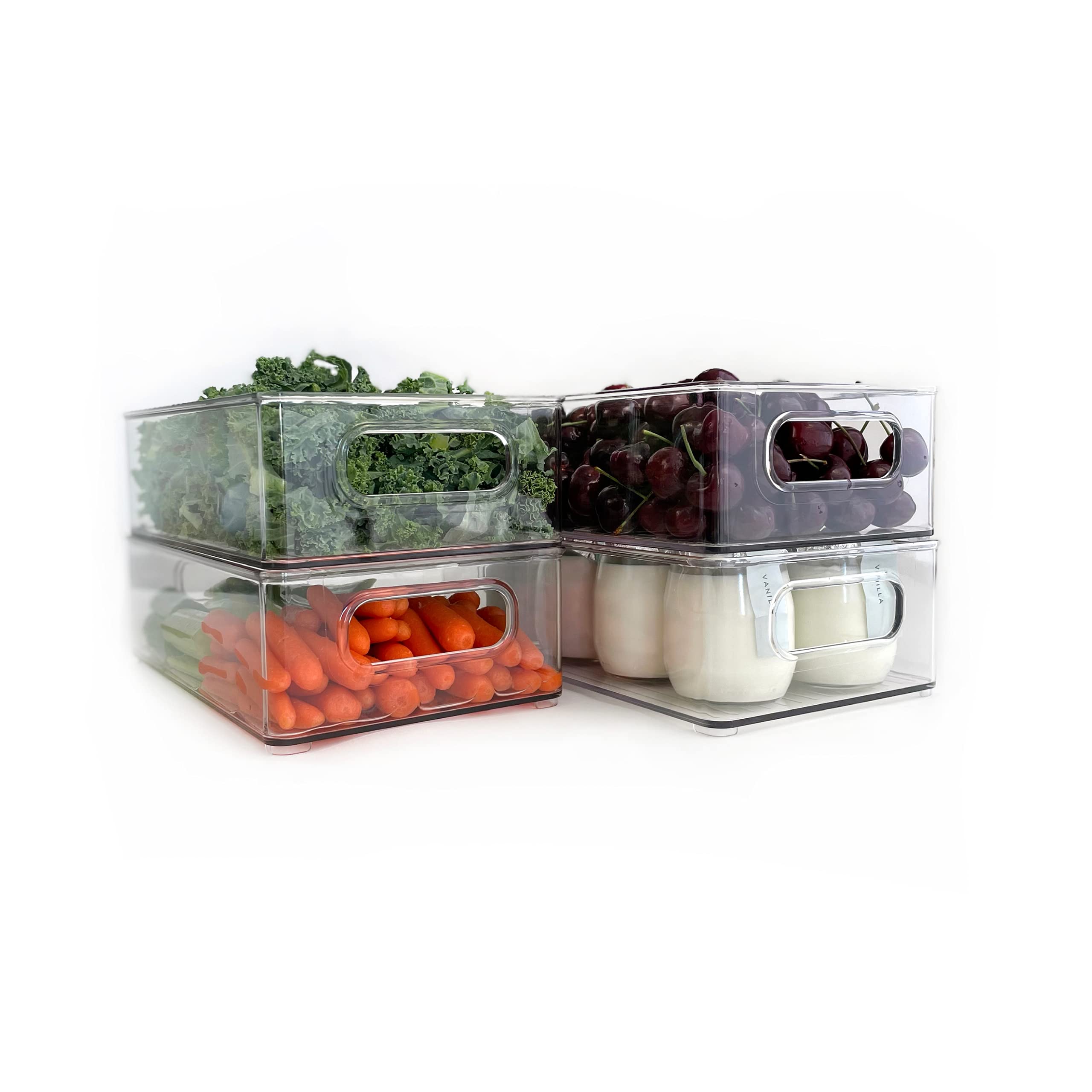 Buy Plastic Fridge Bins, Stackable Set of 4 Storage and Organization