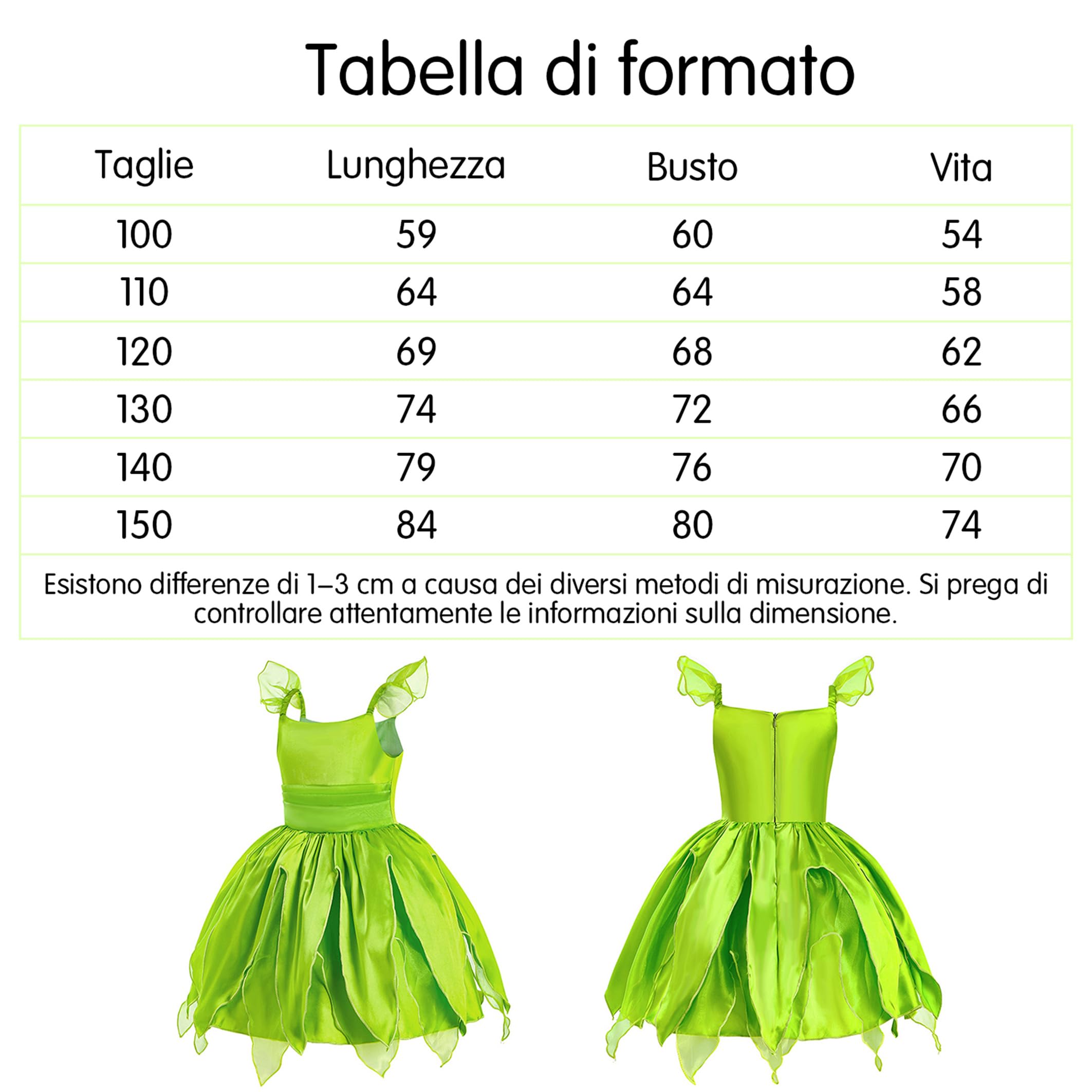 YOSICIL Abito verde Pixie Principessa Tiana Campanellino Bambini con Ali di Farfalla Bacchetta Magica Fascia per Capelli Carnevale Cosplay Festa Compleanno Vestire