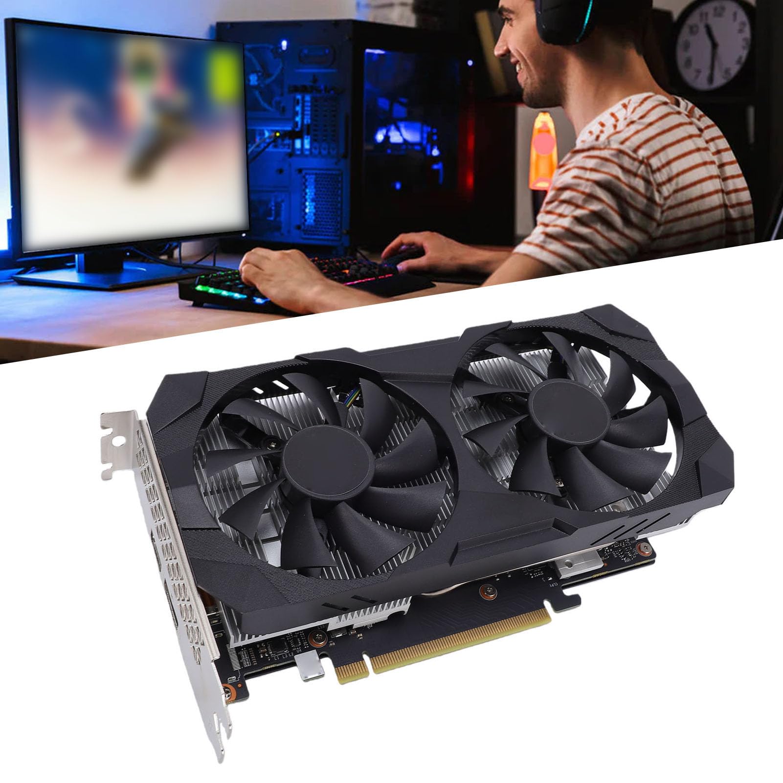 Cuifati Komputerowa Karta Graficzna, 6 GB GDDR6 192-bitowa Karta Graficzna do Gier, Dwa Wentylatory Chłodzące do Gier z obsługą Renderowania AI dla 1080p 2K AAA