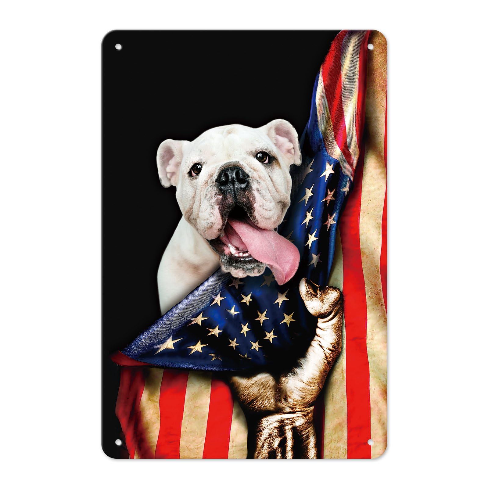 Amazon.com: MALIHONG Retro American Flag Metal Sign Bulldog Dog