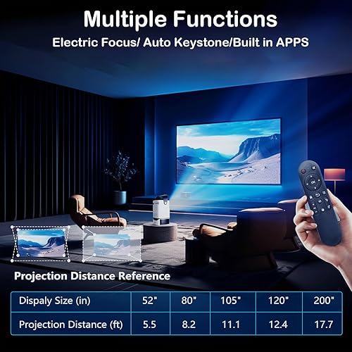 Miniatura 6 de Proyector portátil, proyector de películas con WiFi 6 y Bluetooth 5.4, proyector inteligente con 600 lúmenes ANSI, altavoz de 10 W, aplicaciones