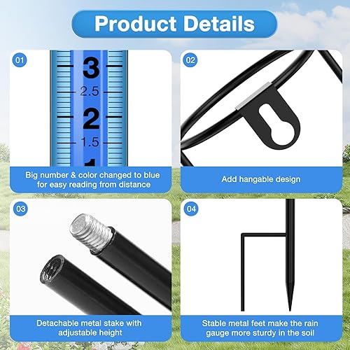 Miniatura 5 de BoArt Medidor de lluvia, 7 pulgadas, a prueba de congelación, de plástico transparente grueso, para exteriores, números claros grandes y herramienta