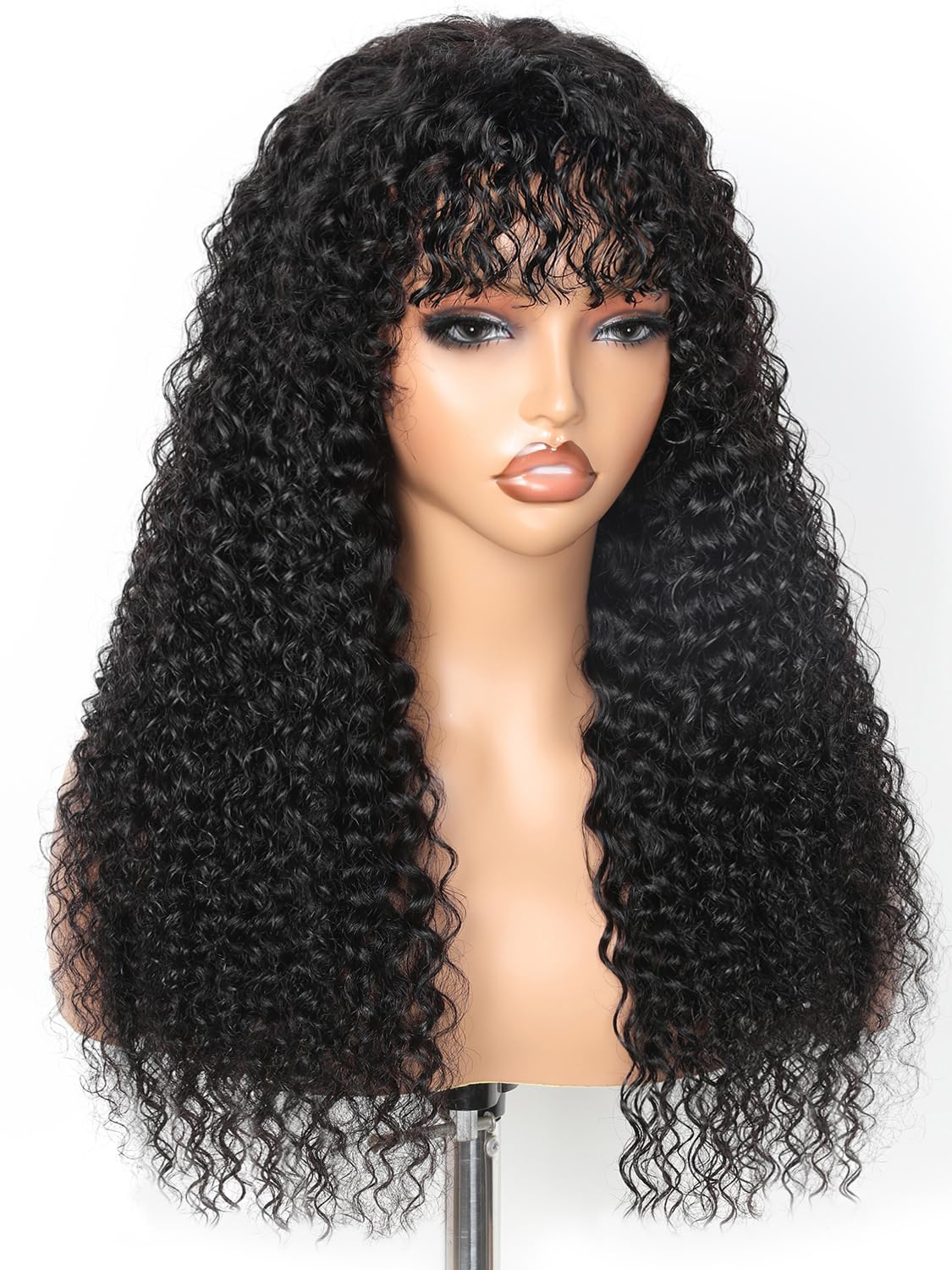 Ruiyu Shaggy Haircuts Curly Wig with Bangs Human Hair 2x4 HD Lace Closure Wear and Go Glueless Wig Water Wave Wigs with Bangs for Black Women 180 Density 100% Brazilian Virgin Human Hair 20 Inch