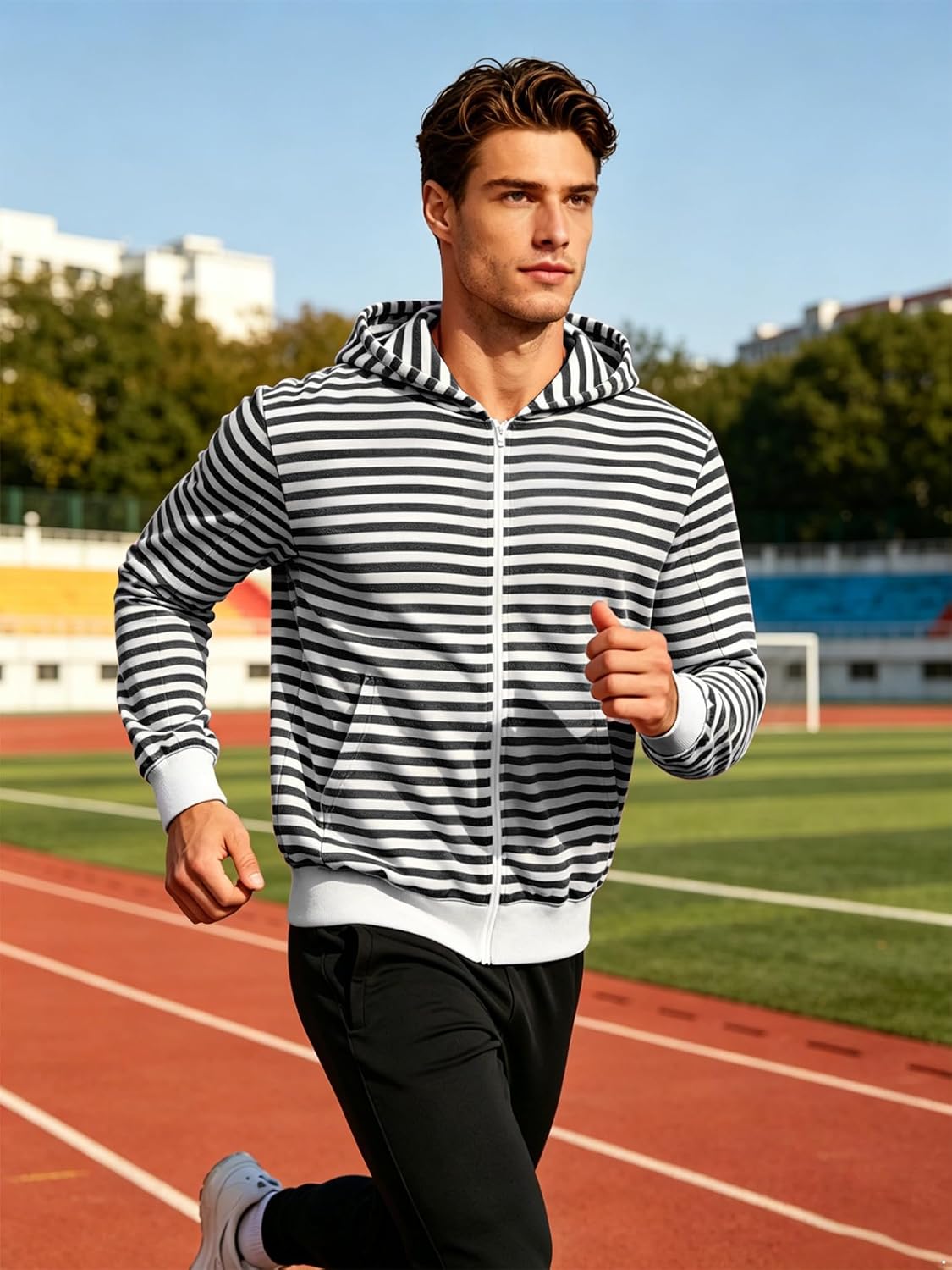 Men Fall Winter Jacket Arm Zipper Sweatshirt Soft
