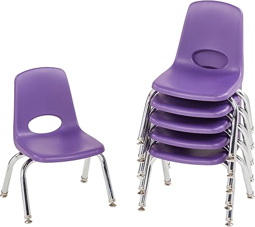 Factory Direct Partners 10356-PU - Silla escolar apilable de 10 pulgadas, asiento apilable para estudiantes con patas de acero cromado y rodamientos