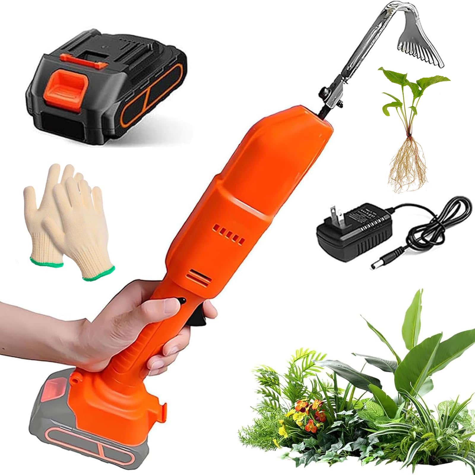 YXFAZPP Electric Handheld Mini Digging Hoe, Cordless Tiller Cultivator For Soil Loosening And Weeding In Gardens And Greenhouses two batteries (a battery)