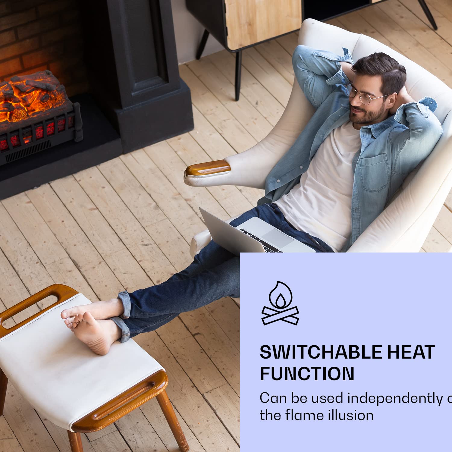 Klarstein Camino Elettrico, Caminetto Elettrico 1800 W, Camino Finto a Riscaldamento Elettrico a Basso Consumo, Fuoco Finto LED, Spazio per Legna, Termocamino con Telecomando, Termostato e Timer