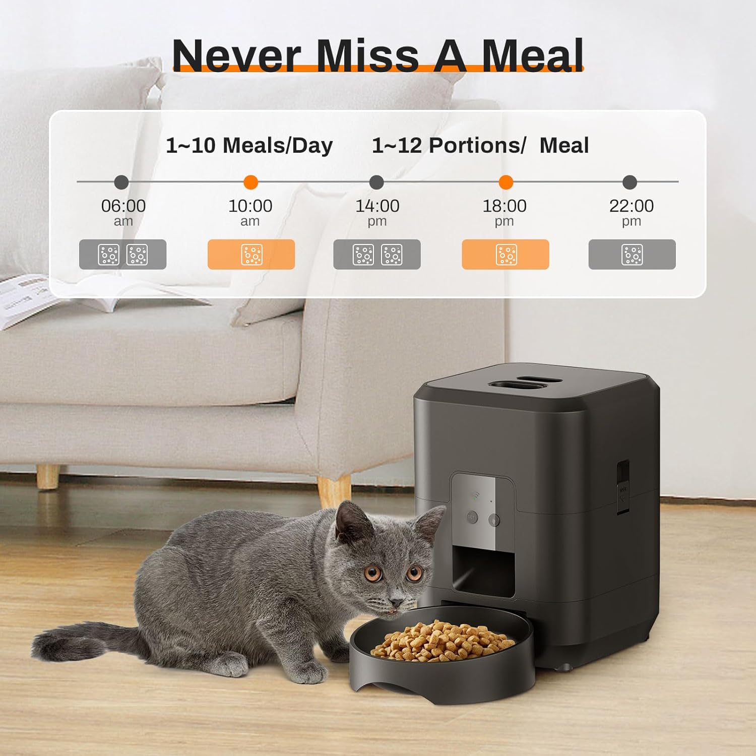 Automatic Smart Feeder for Cats and Dogs - Scheduled and Quantitative Distribution | Cat | Dog | Cat Feeder (Black Feeder with Button)