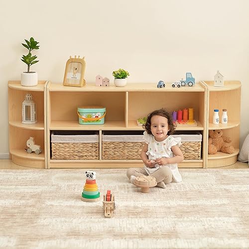 Miniatura 4 de OOOK Gabinete de almacenamiento de madera con 5 compartimentos, estante Montessori para organizadores y almacenamiento de juguetes, organizador de