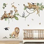 decalmile Large Jungle Animals Tree Branch Wall Stickers Safari Lion Leopard Tiger Wall Decals Baby Nursery Kids Room Playroom Wall Decor (XL)