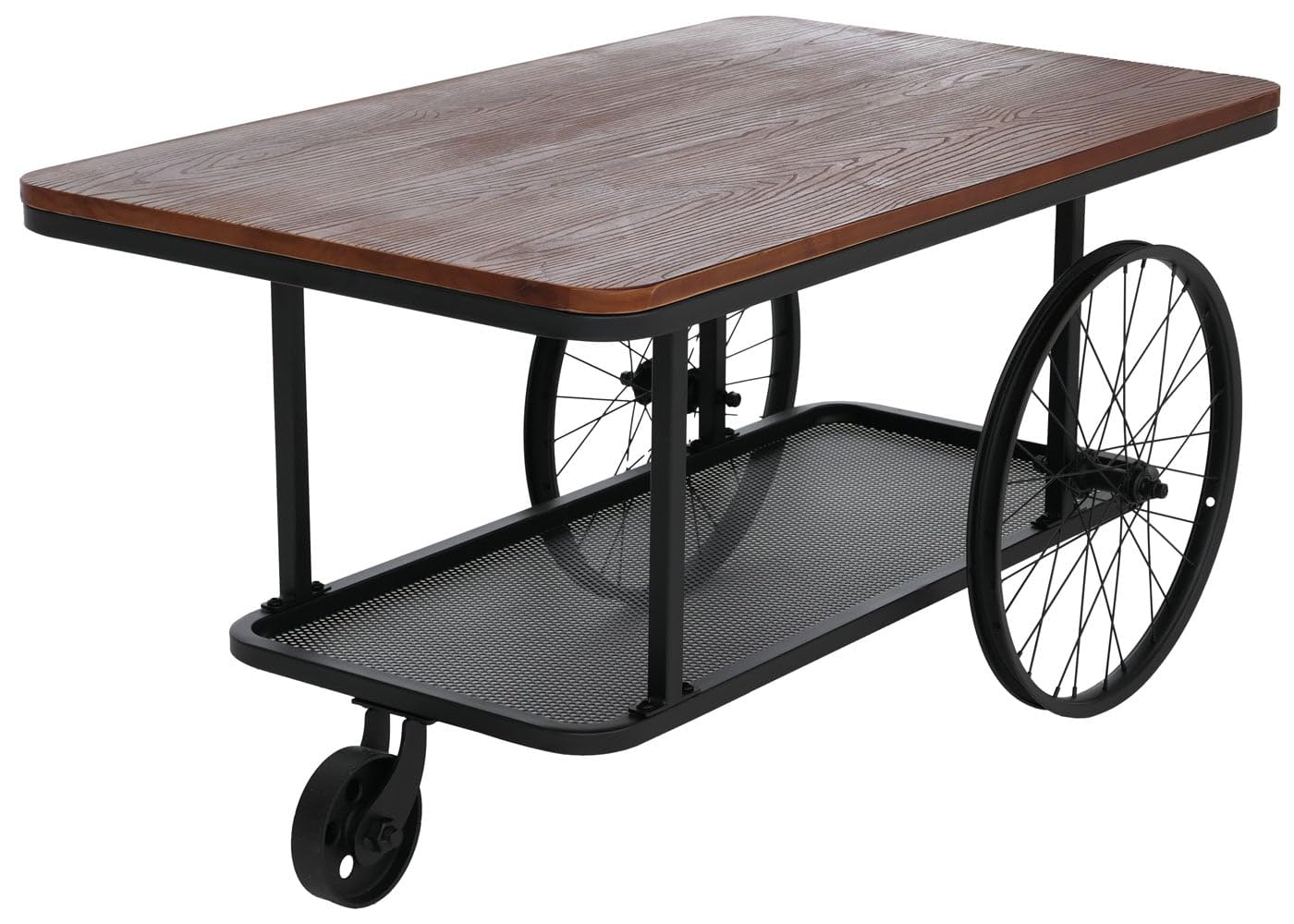 Mendler Couchtisch HWC-Q69 54x100x60cm Holz - braun, Metall schwarz | Beistelltisch, Sofatisch, Reifen, Industrial, Retro