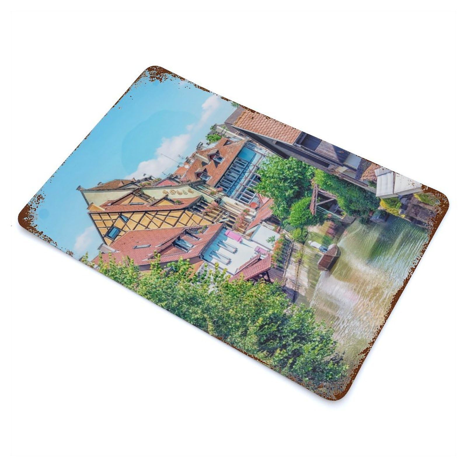 Canal In Colmar Rusty Metal Tin Sign 11.8"x7.9", Industrial Home Decor for Garage, Pub Or Kitchen