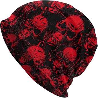 Skull Beanie for Women Men, Warm Stretch Knitted Beanies Hat Lightweight Casual Slouchy Cap Cancer Headwear