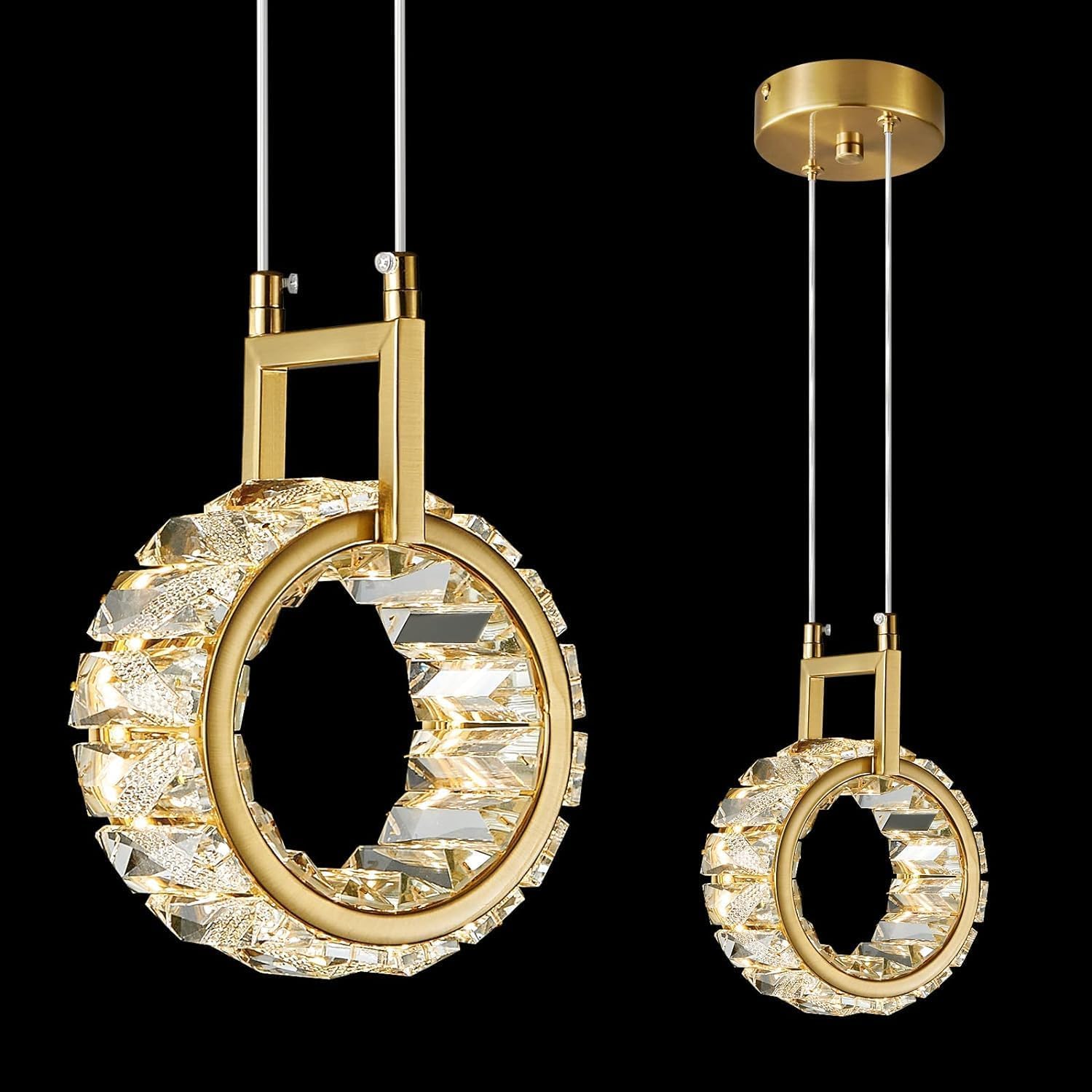 Lustre rond moderne à LED en cristal doré pour îlot de cuisine élégant