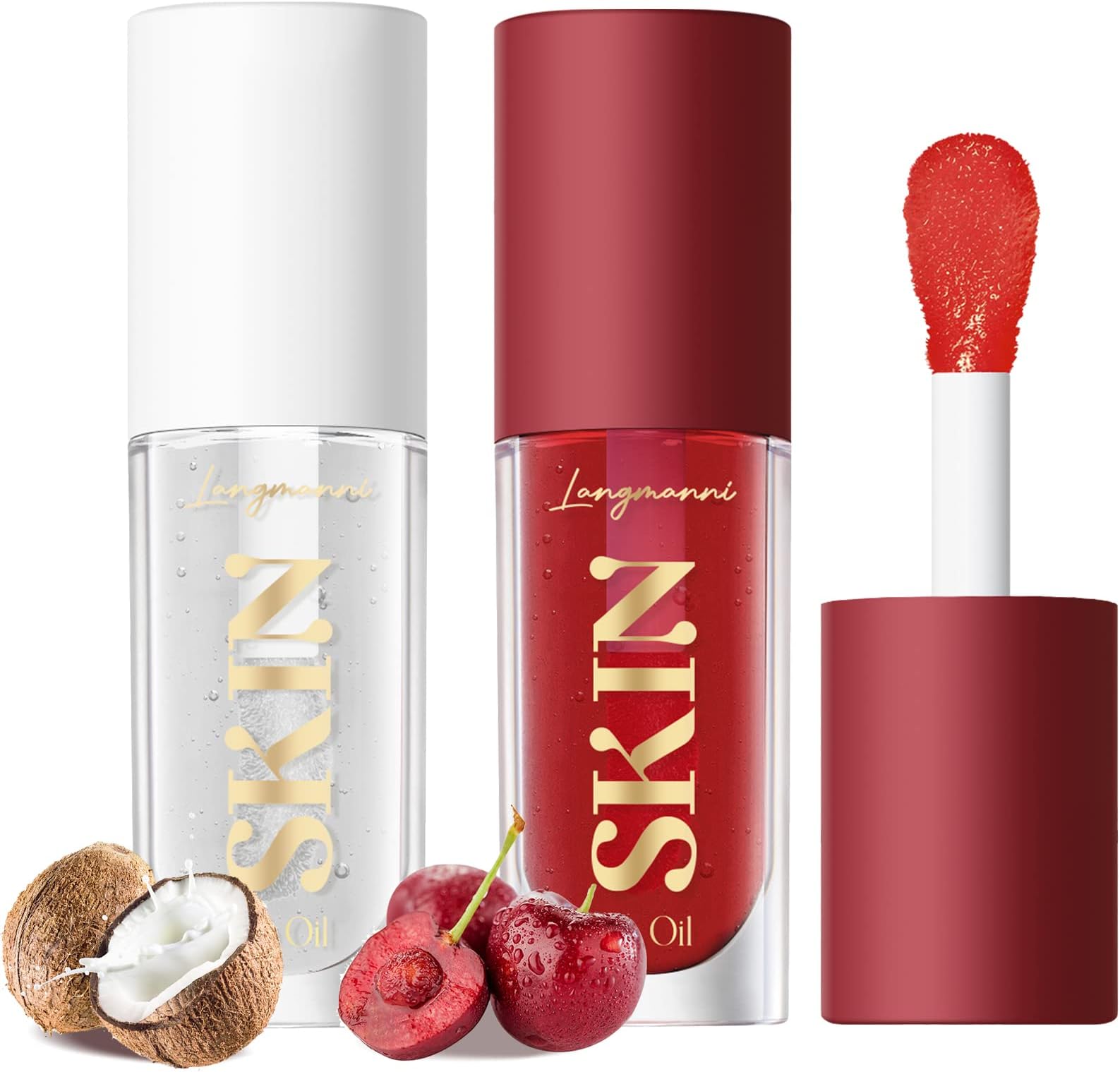 LANGMANNI Moisturizing Lip Oil,No-Sticky Lip Gloss Lip Balm Lip Care,Fruit Flavoured Lip Oil For Dry Lip's Moisturizing Hydrating And Nourishing ((Cherry+Coco))