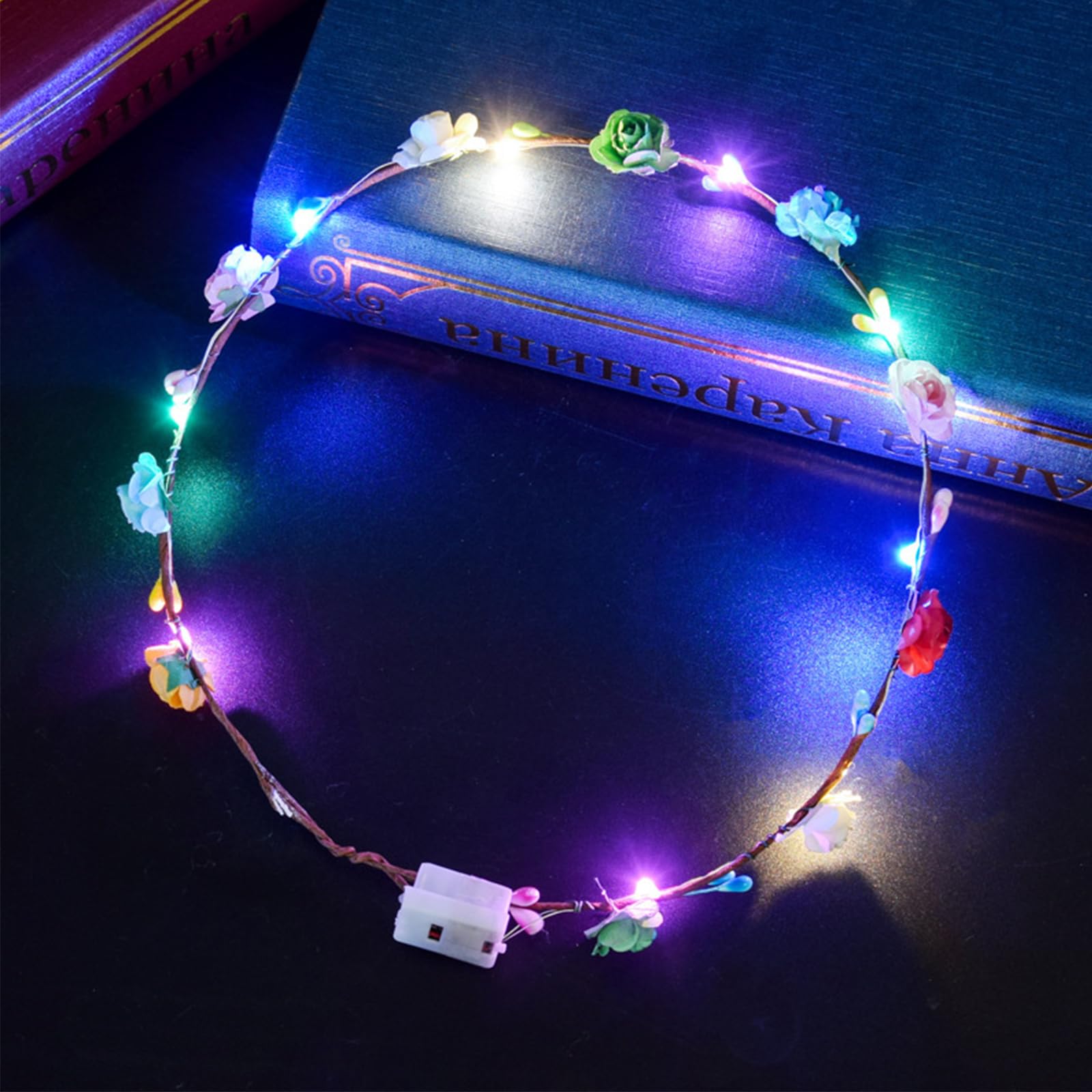 LED Flower Headband, 6PCS Flower Crown Garland Headband for Women Girls, Light Up Flower Headdress for Wedding, Halloween, Christmas, Party Decoration