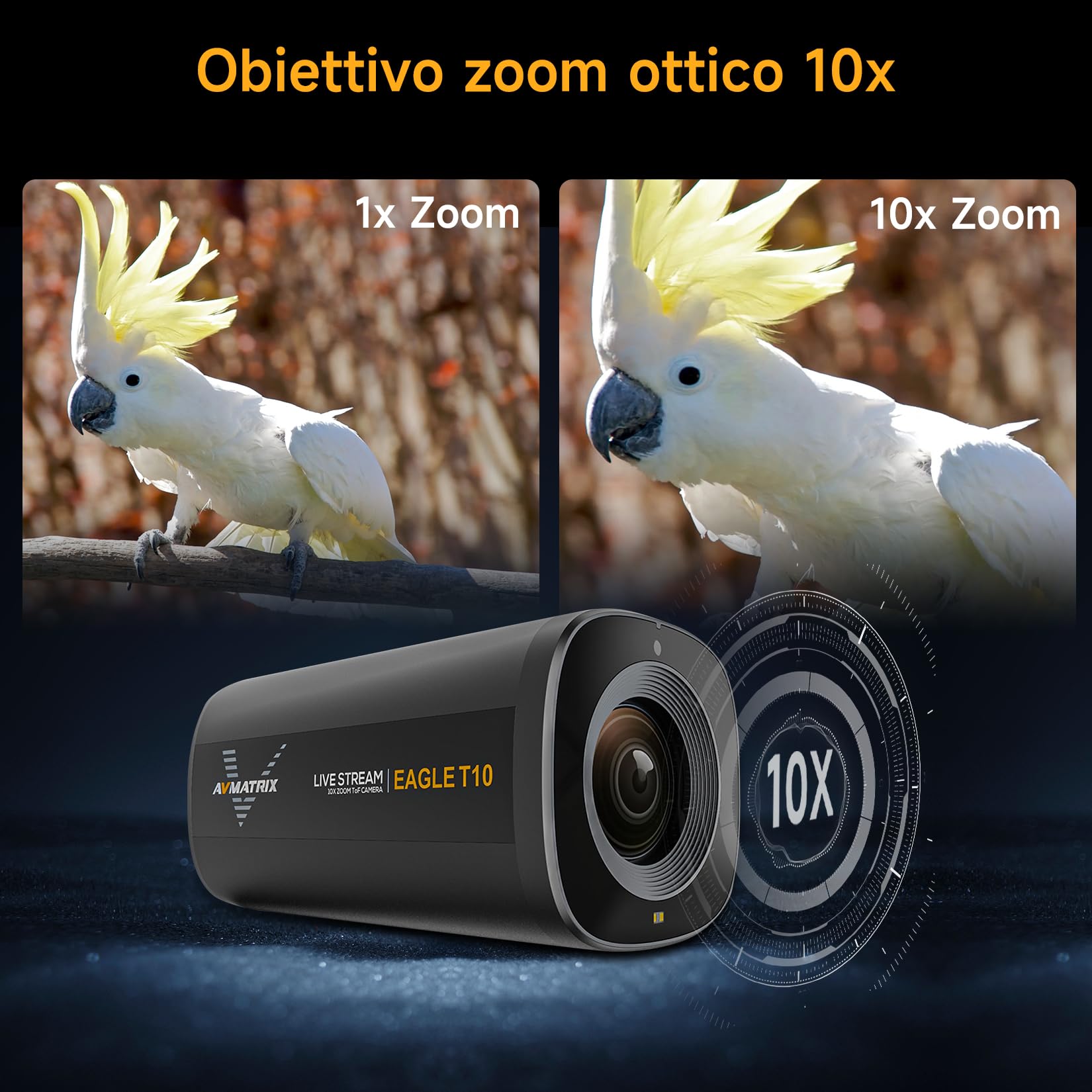 AVMATRIX Live Stream Camera T10, Zoom 10X TOF Autofocus Streaming Webcam per Youtube Twitch Facebook, Full 1080p HD 60fps, Streaming in Tempo Reale Media Landscape e Portrait Camera