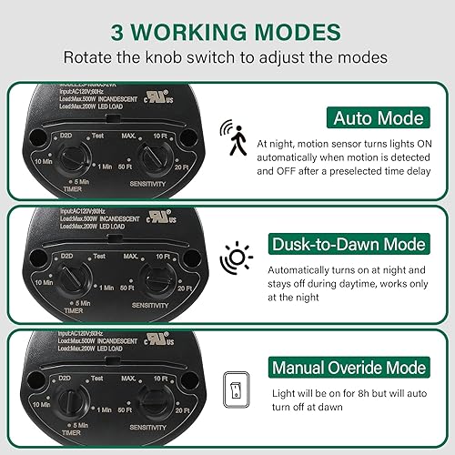 Miniatura 2 de Sensor de movimiento, detector de movimiento de repuesto de 180 grados, tiempo ajustable y sensibilidad de detección de hasta 60 pies, 3 modos de