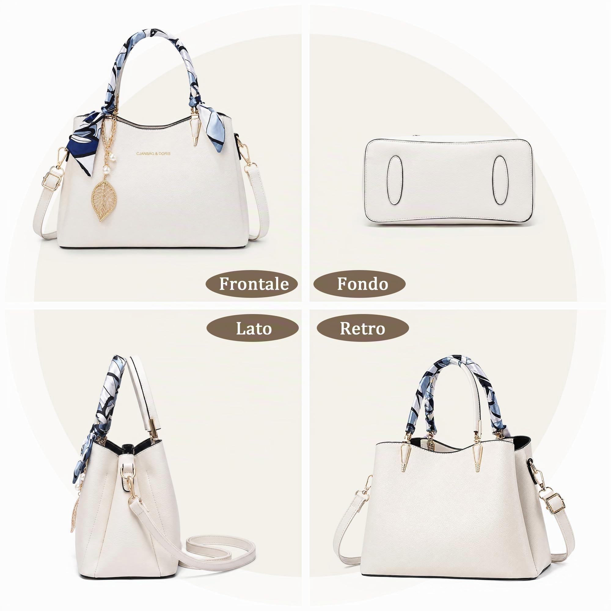 Borsa Donna Borsa a Mano con Squisito Ciondolo Elegante Borsetta Tracolla Pelle PU Borse a Spalla per Festa Shopping Viaggio Bianco