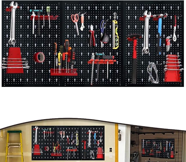 Froadp 120x60x2cm Metal DIY Hand Tool Storage Wall Organiser with Assortment of Hooks Set Perforated Black Tools Panel Rack with 17 Hooks Pegboard Tool Shelf Holders for Workshop Workbenches