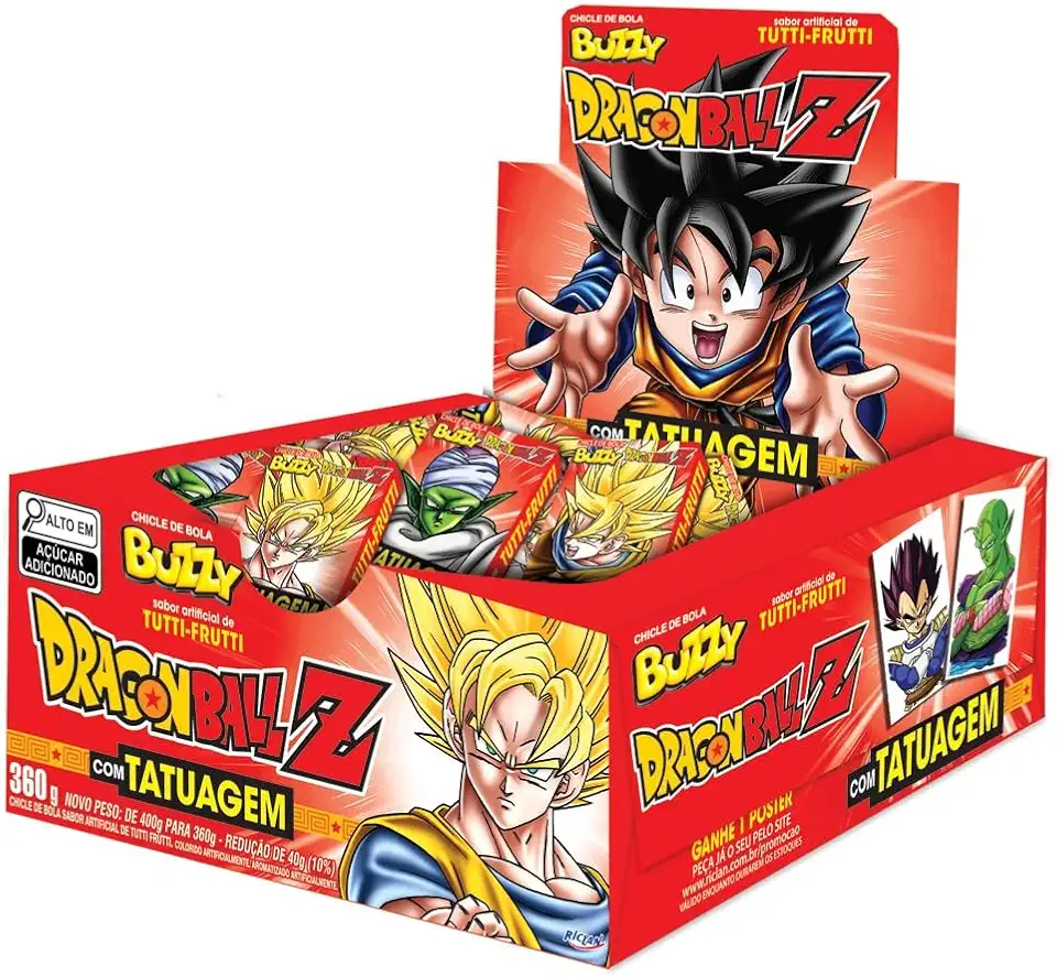 Chiclete Dragon Ball Z Tutti-Frutti com Tatuagem, Buzzy, 360g