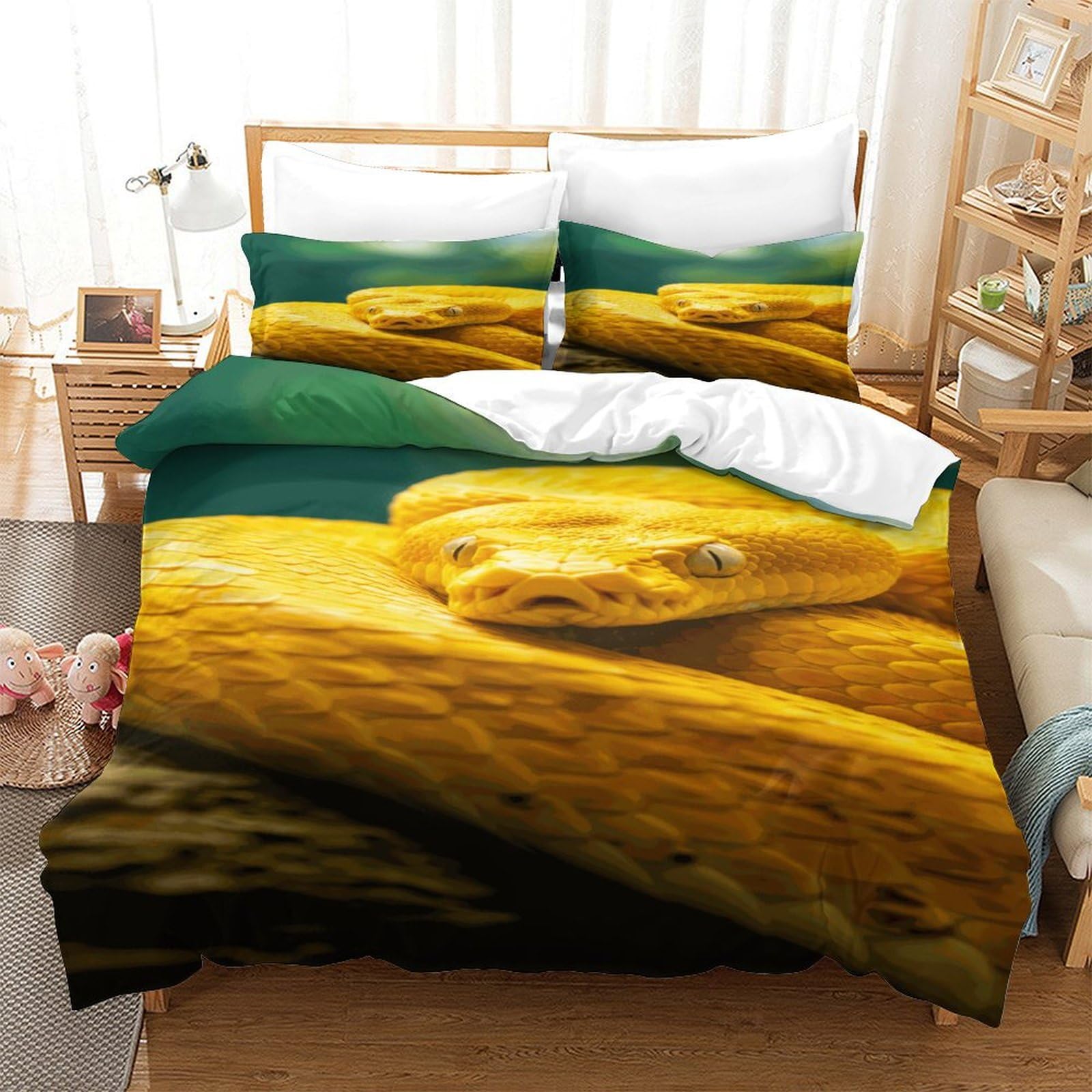 P1S9U7W5Y Realistic Animal Snake Print 3D Printed Duvet Cover Set 3pcs Microfiber Forest Snake Bedding Set Single（140x200cm）